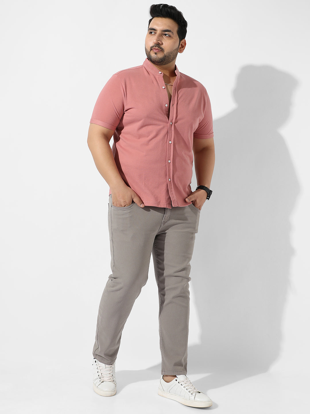 Solid Coral Pink Casual Shirt