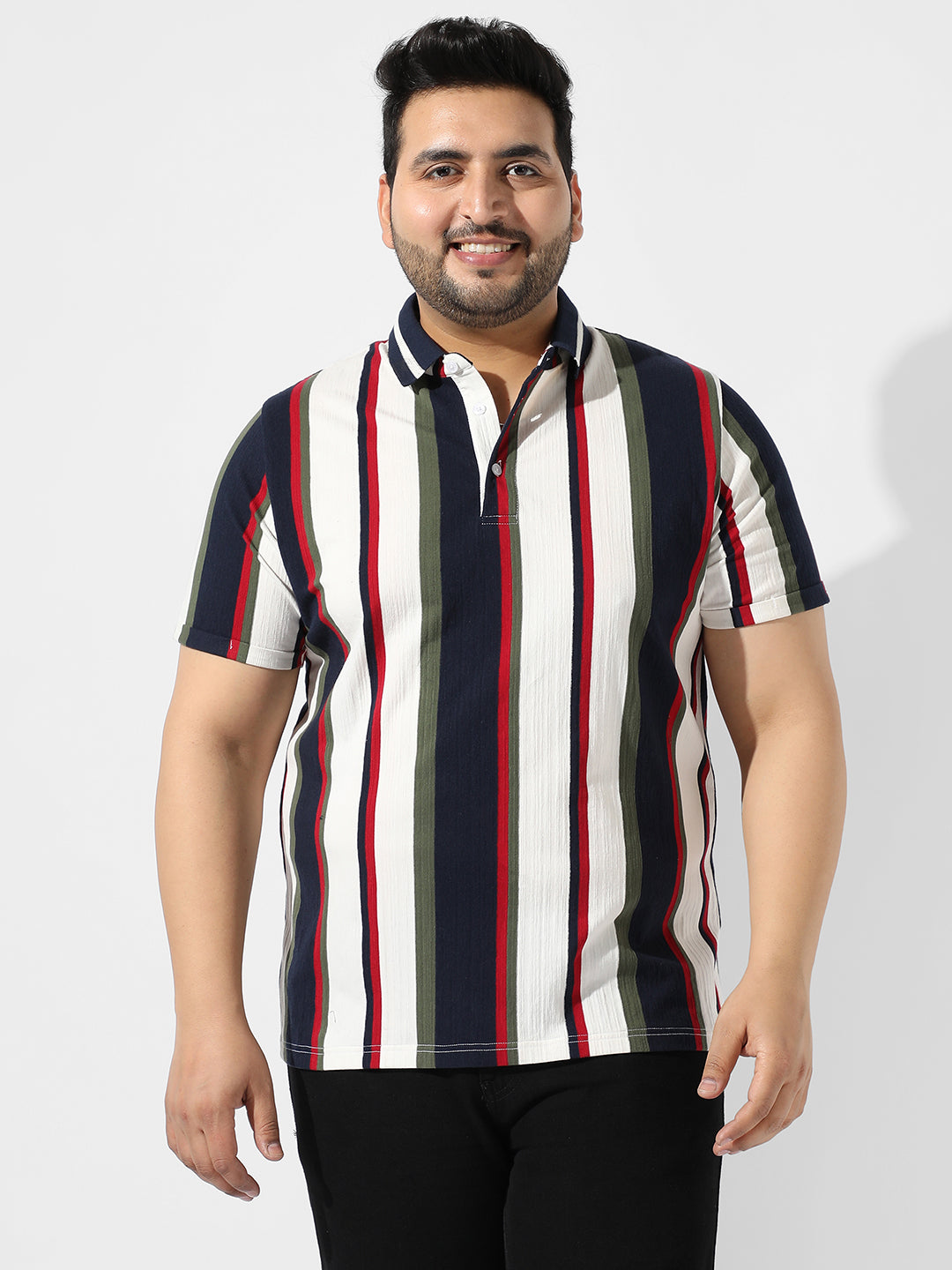 Multicolour Striped Polo Neck T-Shirt