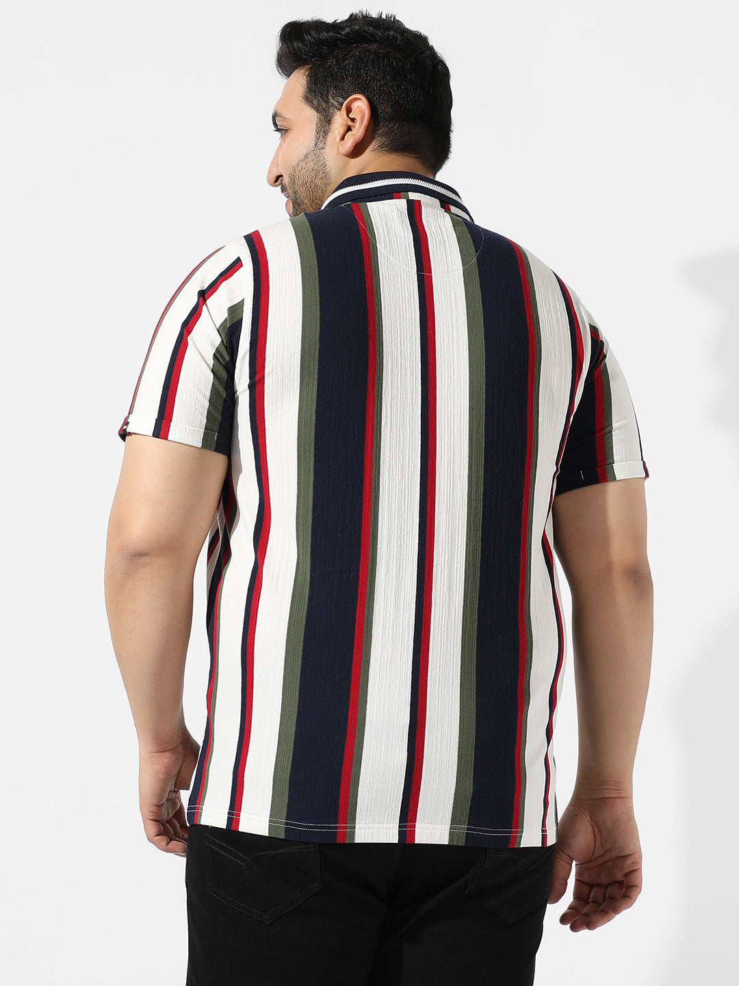 Multicolour Striped Polo Neck T-Shirt