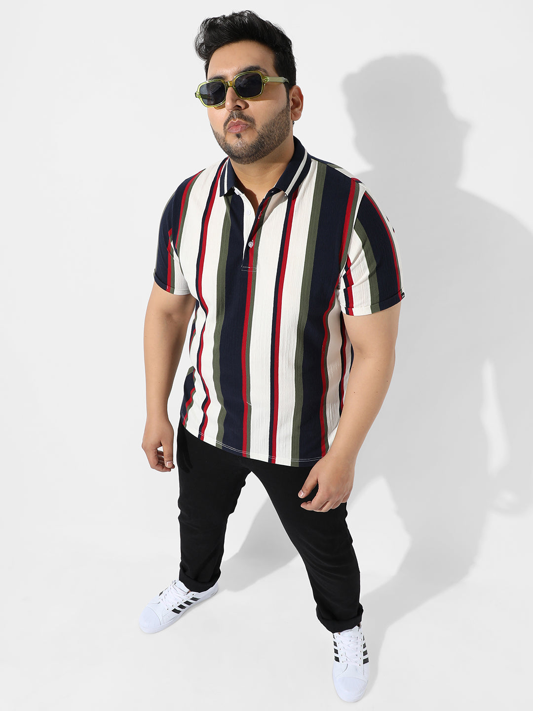 Multicolour Striped Polo Neck T-Shirt