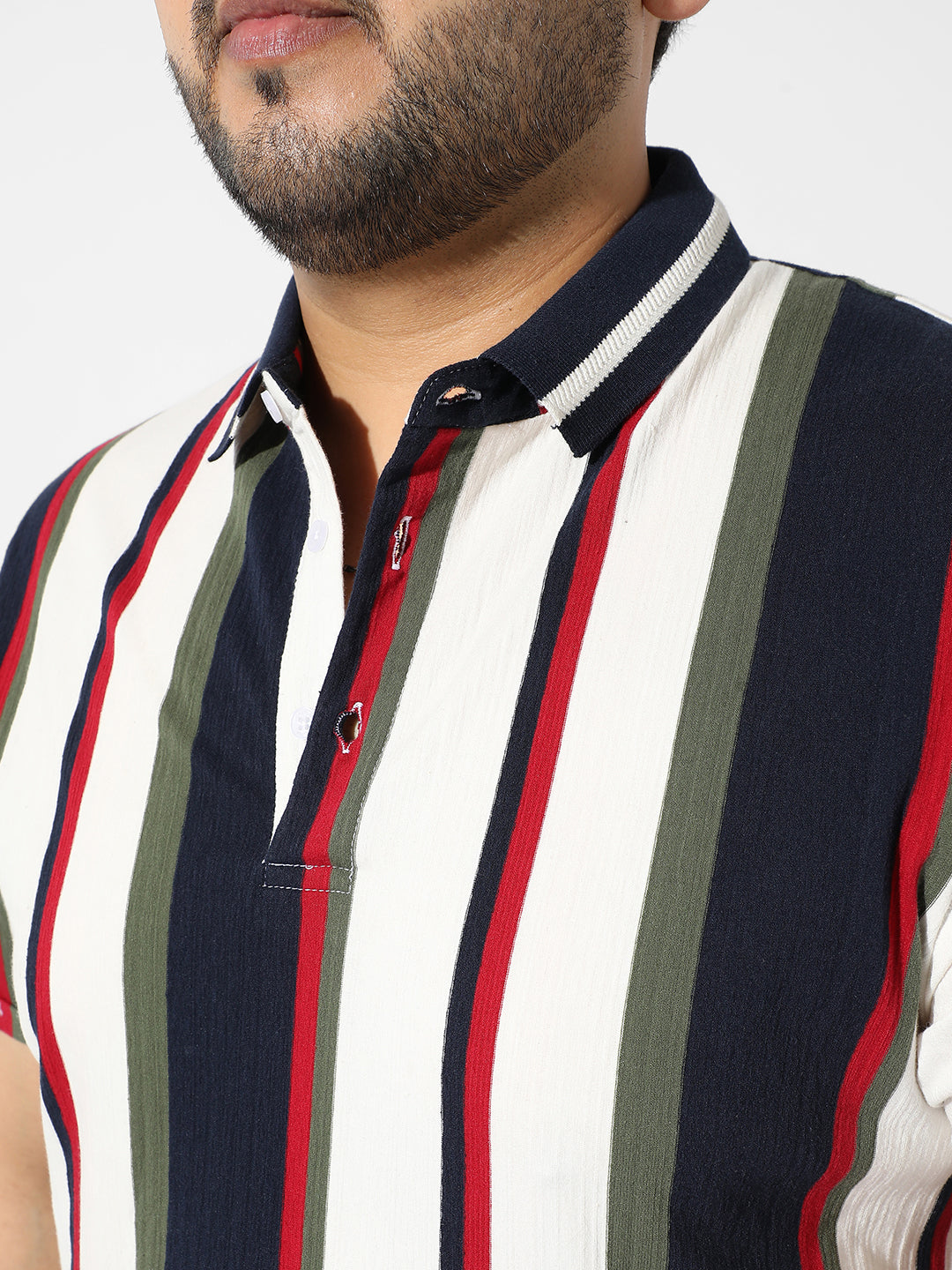 Multicolour Striped Polo Neck T-Shirt