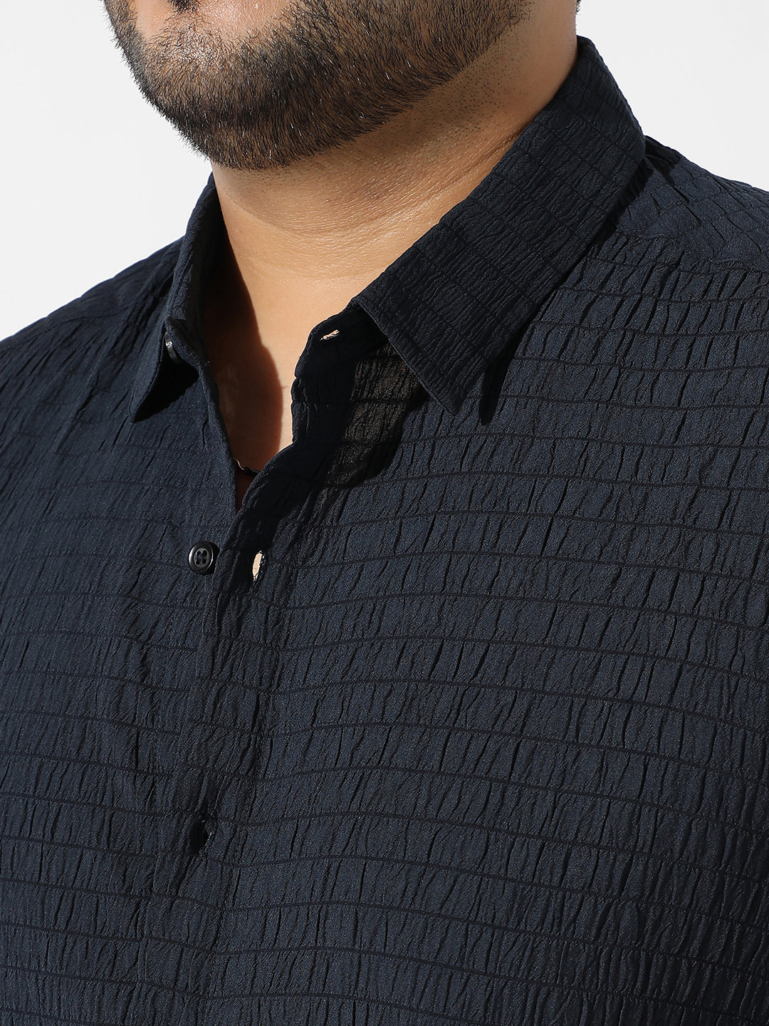 Navy Blue Textured Casual Shirt