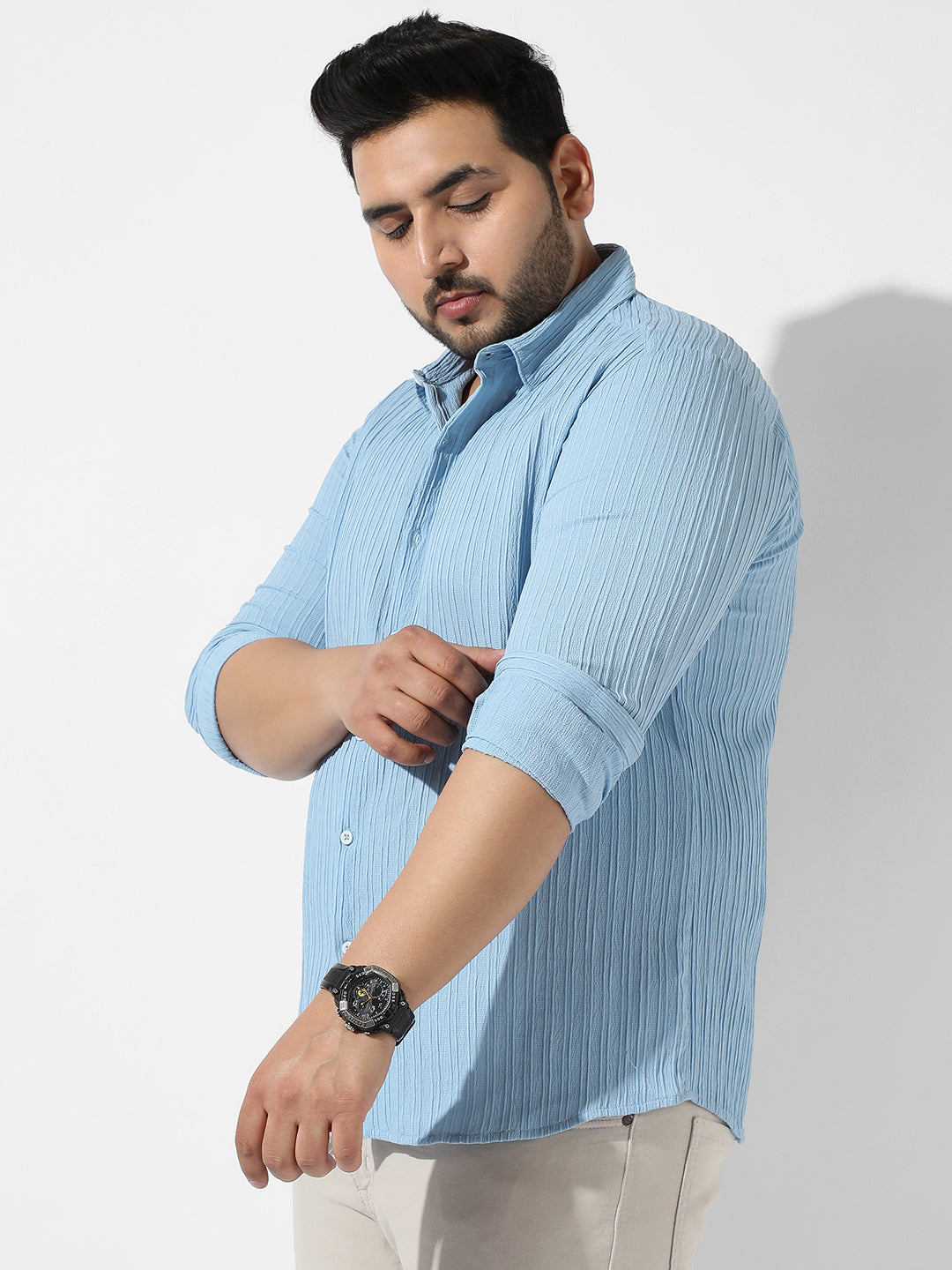 Light Blue Textured Casual Shirt