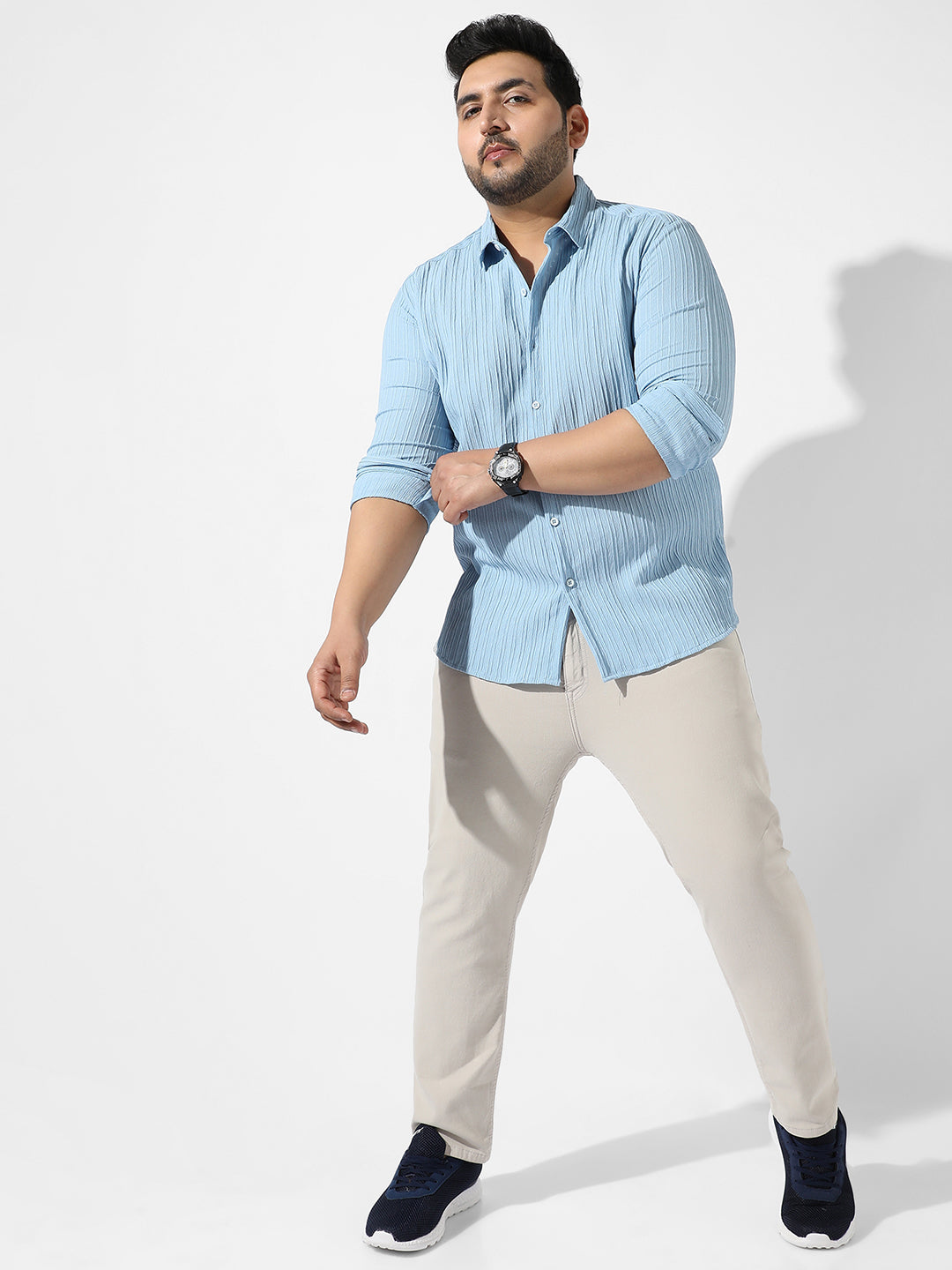 Light Blue Textured Casual Shirt