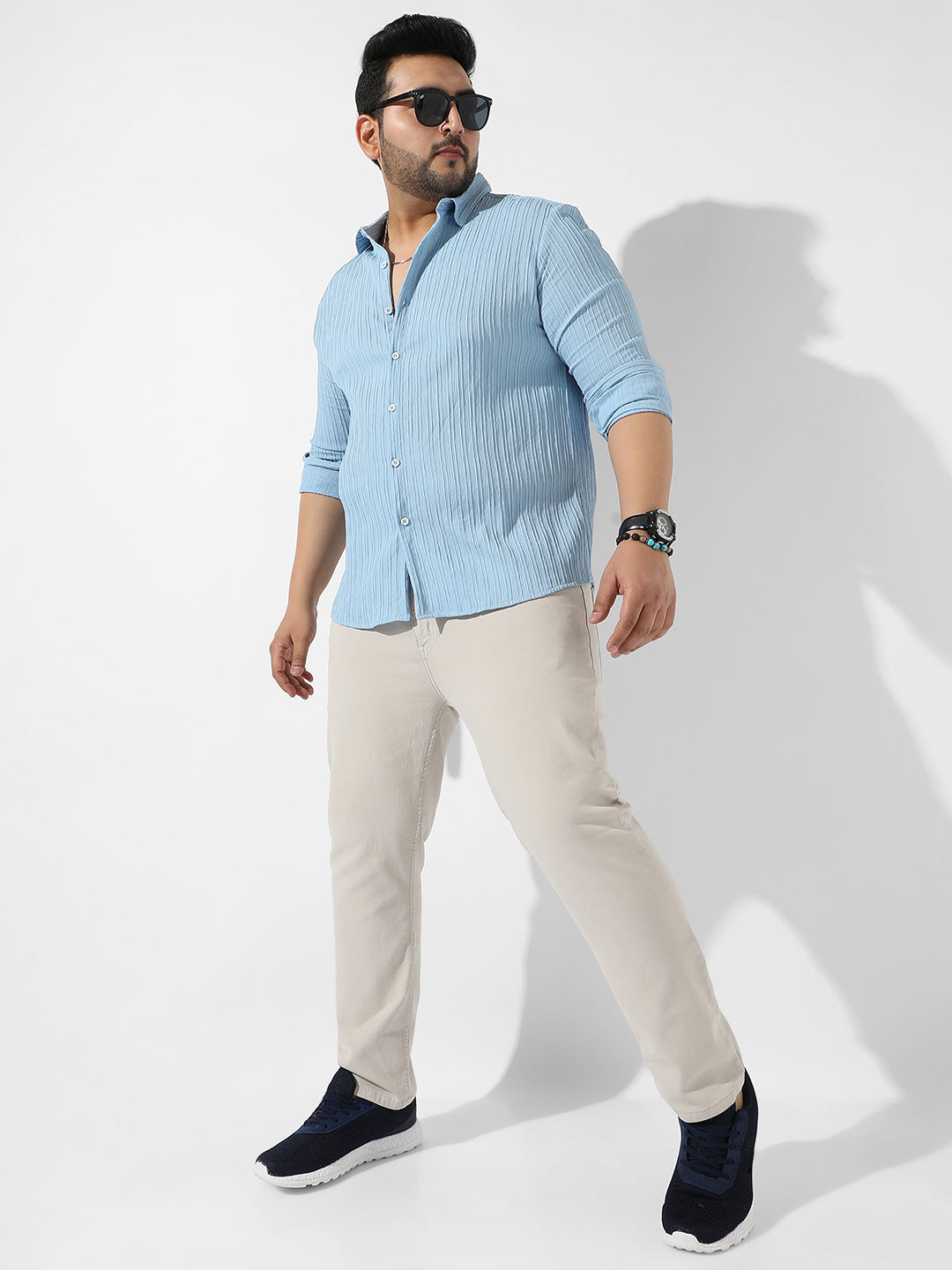 Light Blue Textured Casual Shirt