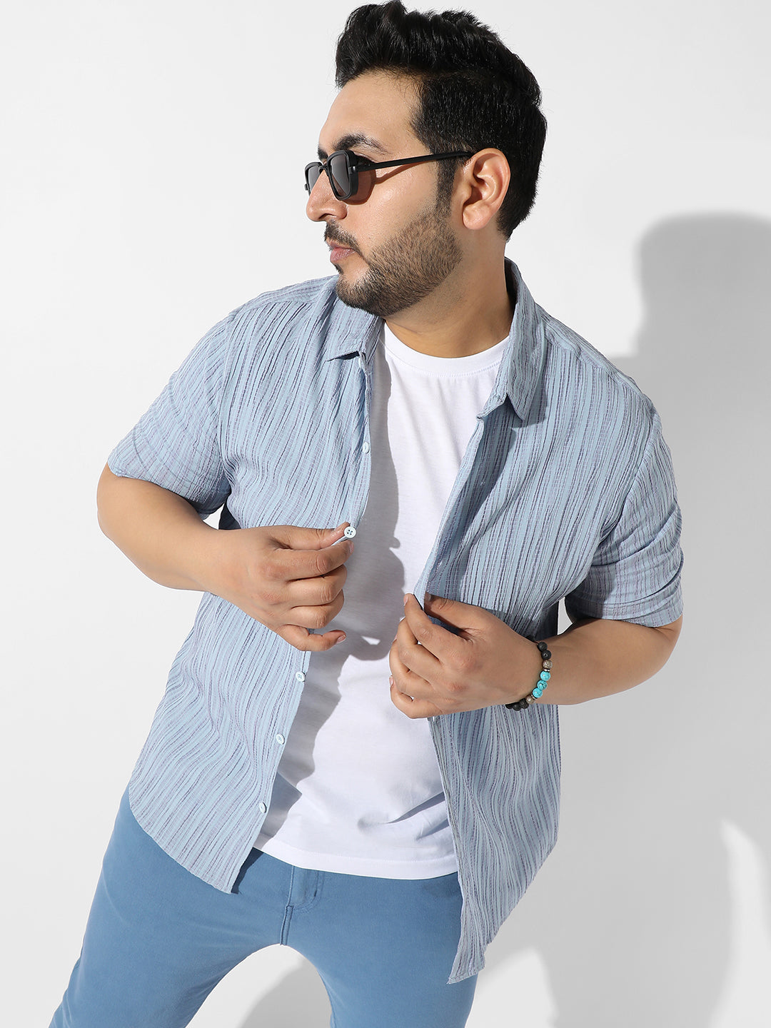 Light Blue Textured Casual Shirt
