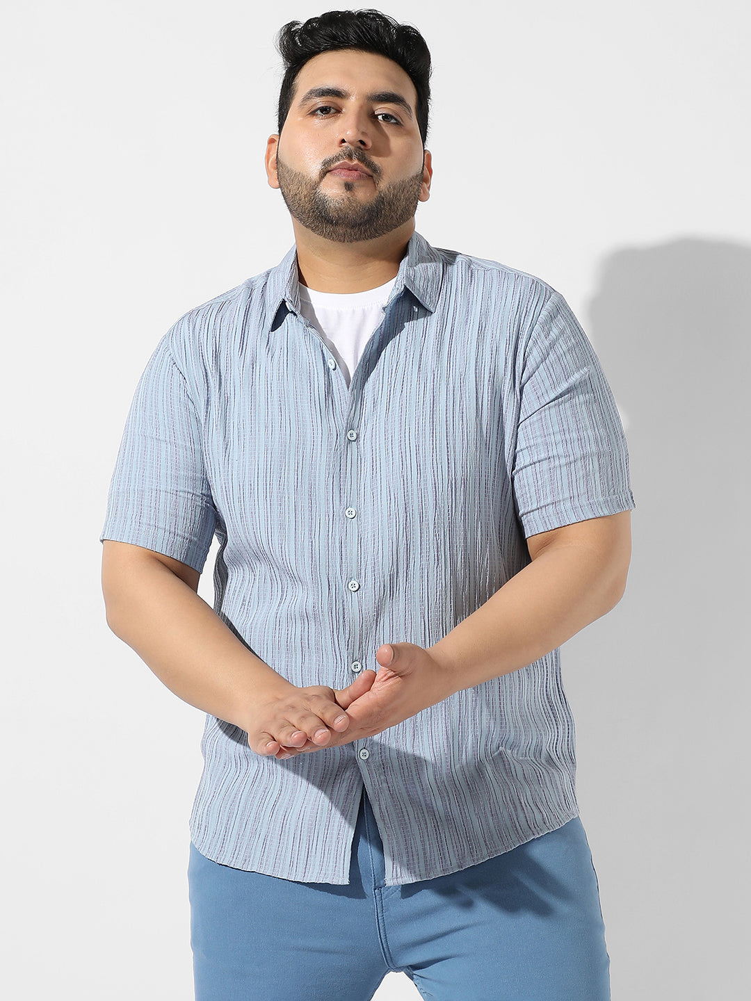 Light Blue Textured Casual Shirt