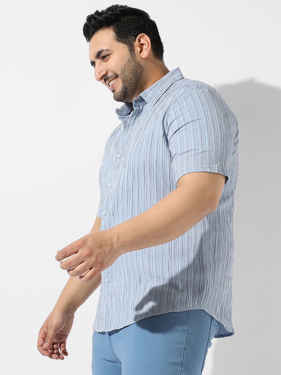 Light Blue Textured Casual Shirt