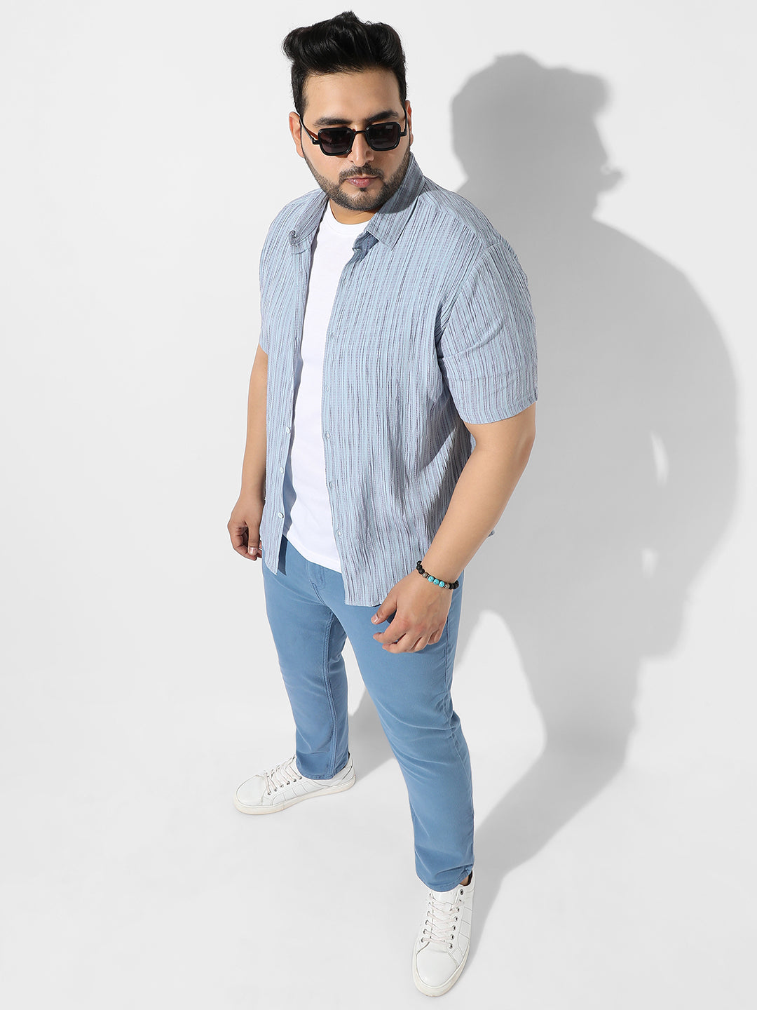 Light Blue Textured Casual Shirt