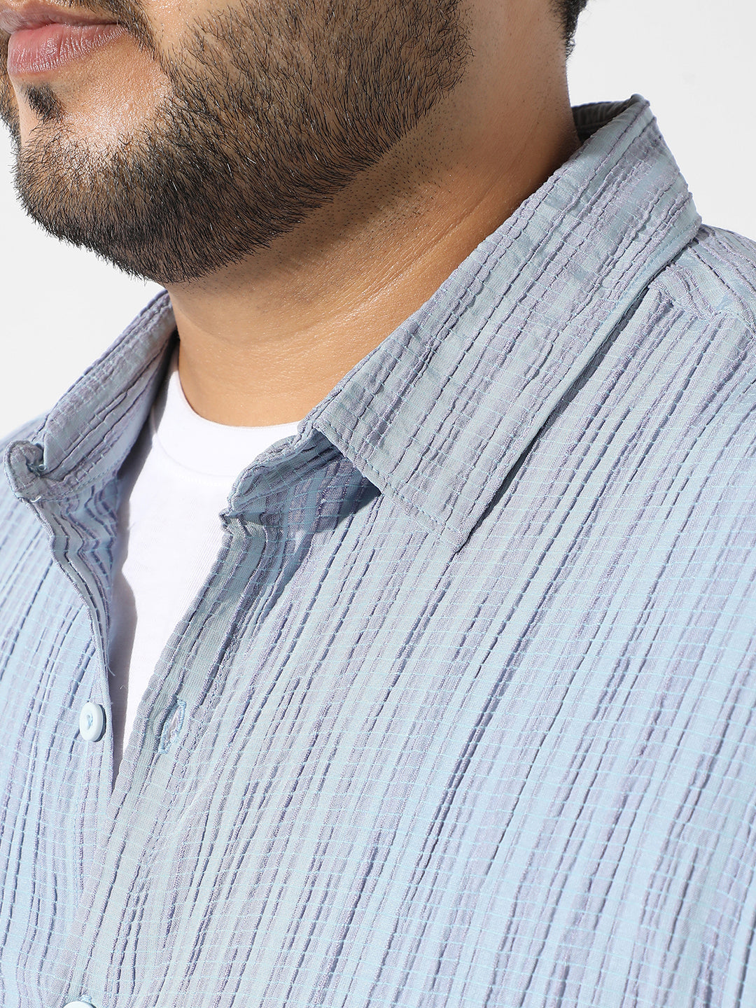 Light Blue Textured Casual Shirt