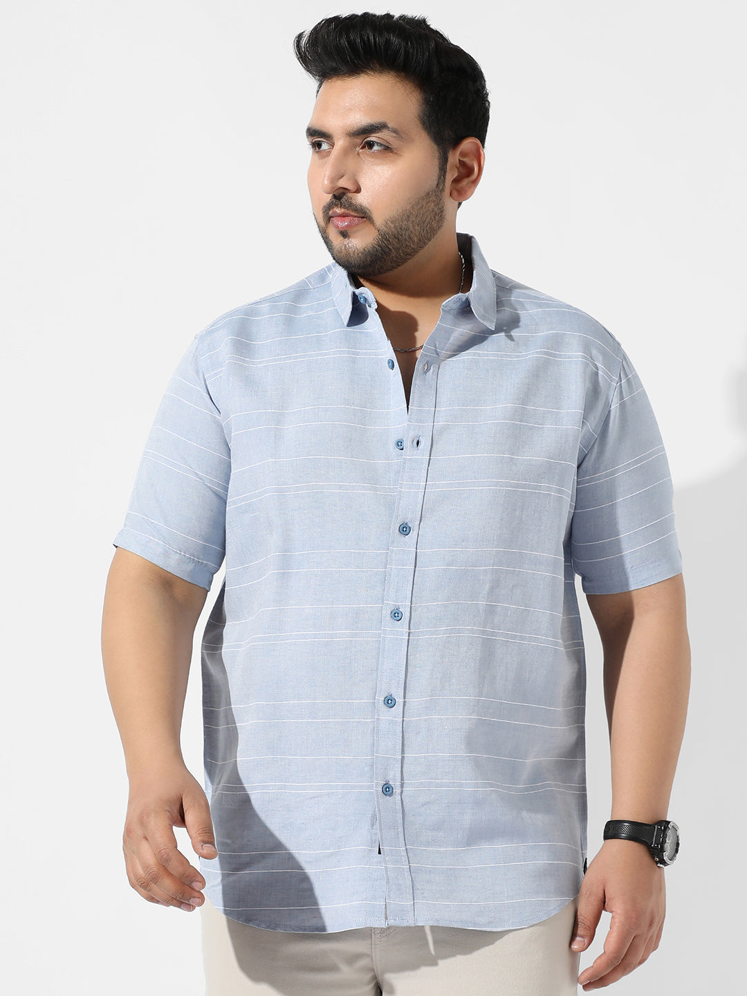 Light Blue Striped Casual Shirt