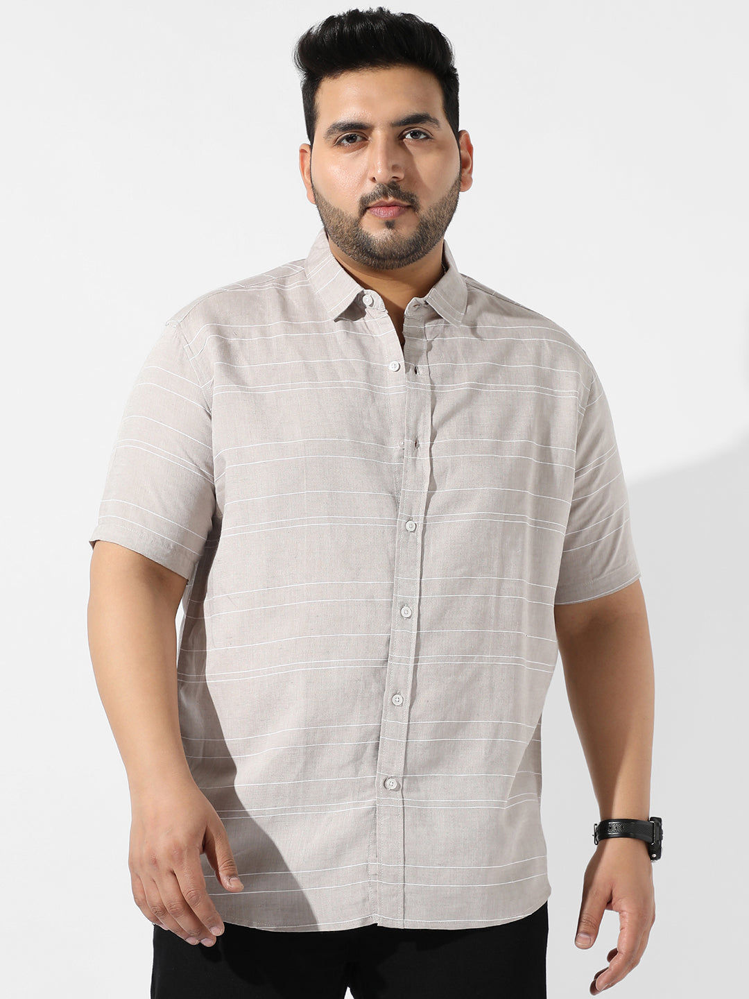 Light Grey Striped Casual Shirt