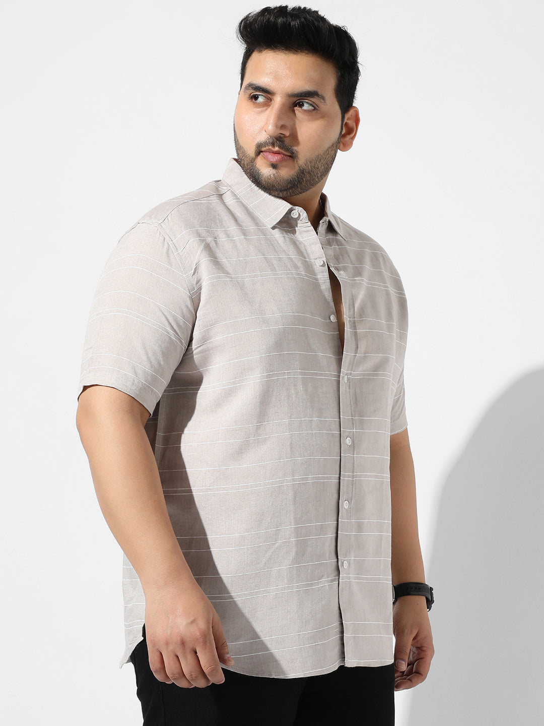 Light Grey Striped Casual Shirt