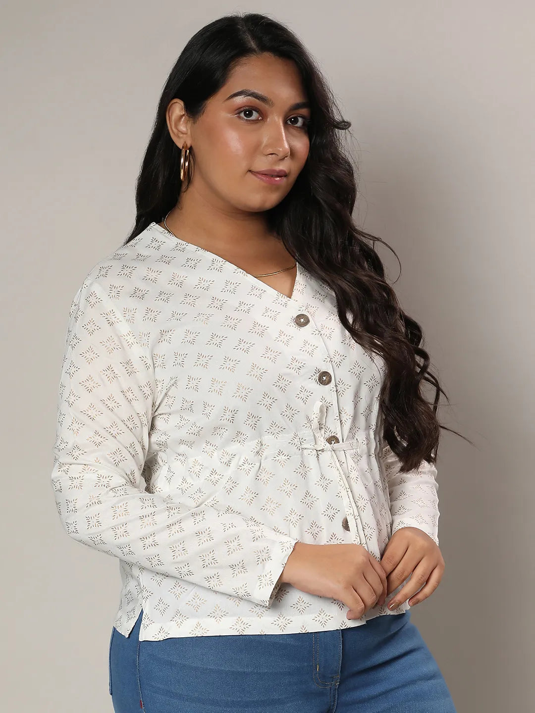 Ivory White Geometric Printed Top