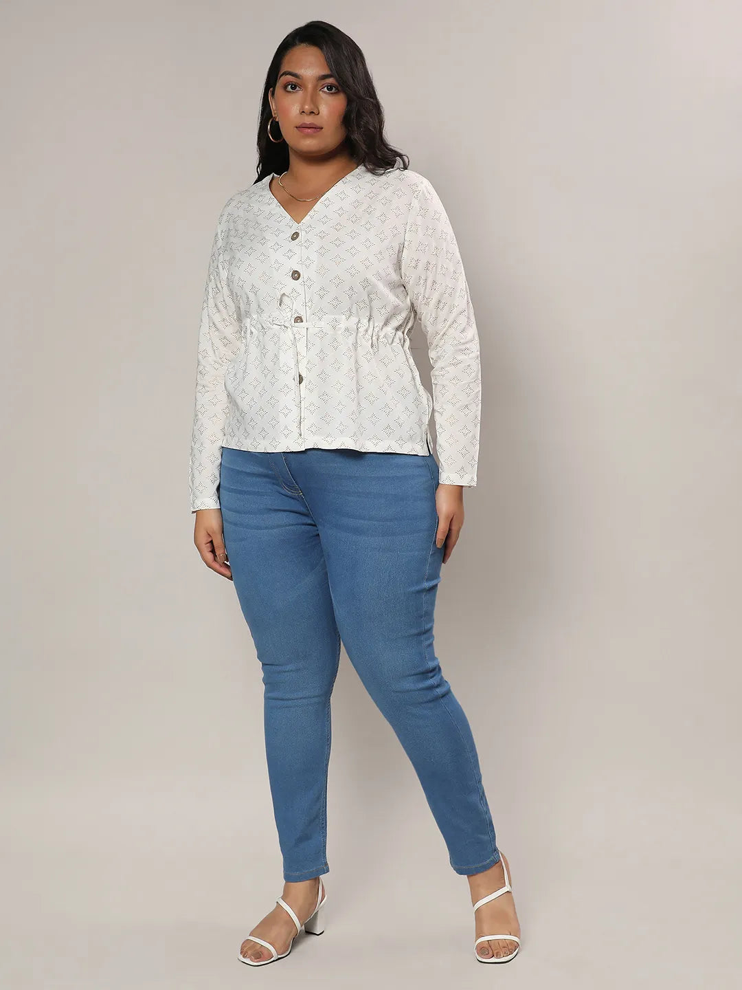 Ivory White Geometric Printed Top