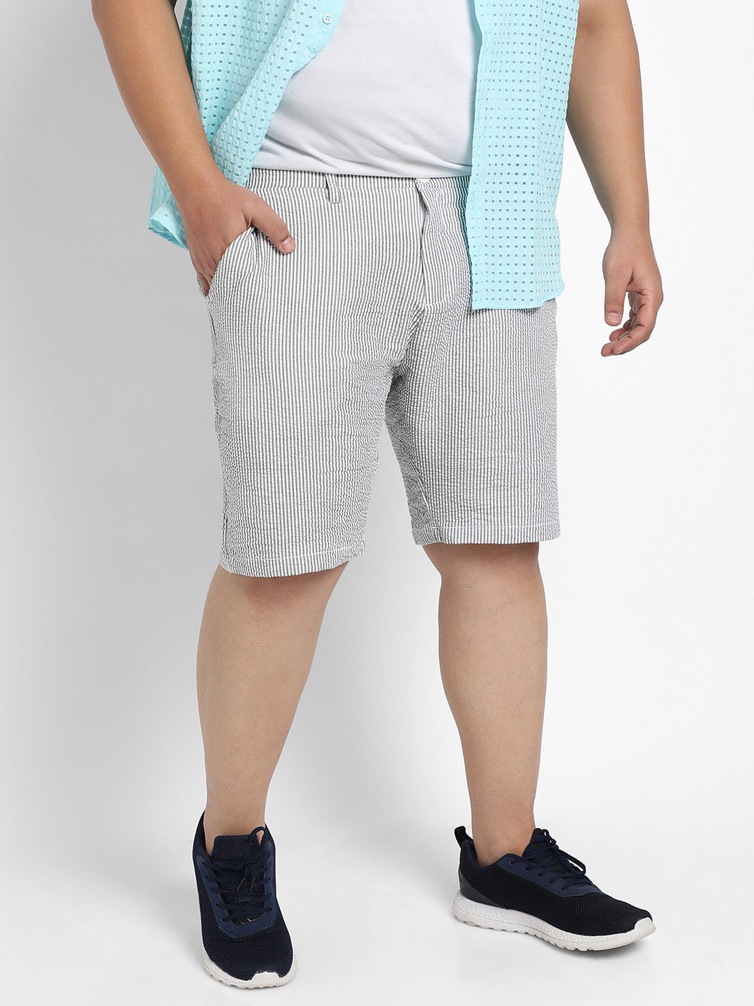 Light Grey Seersucker Stripe Shorts