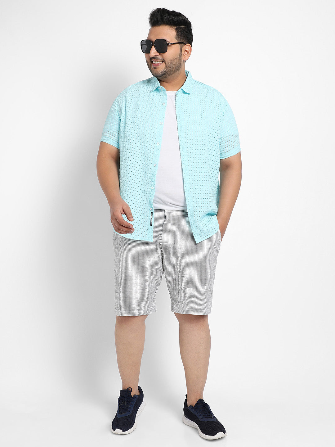 Light Grey Seersucker Stripe Shorts