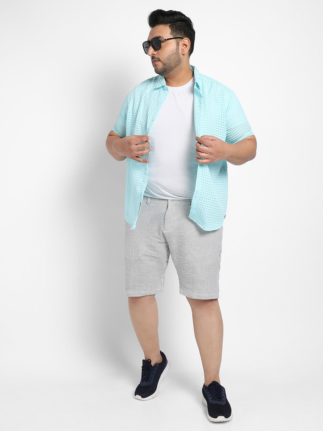 Light Grey Seersucker Stripe Shorts