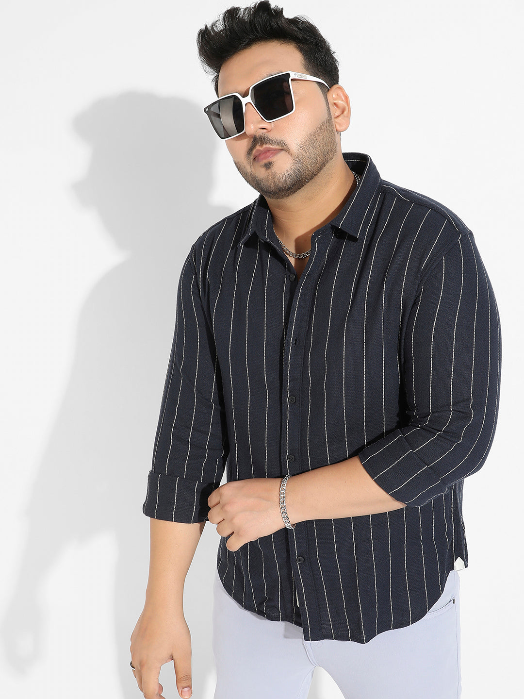 Navy Blue Shadow Striped Shirt