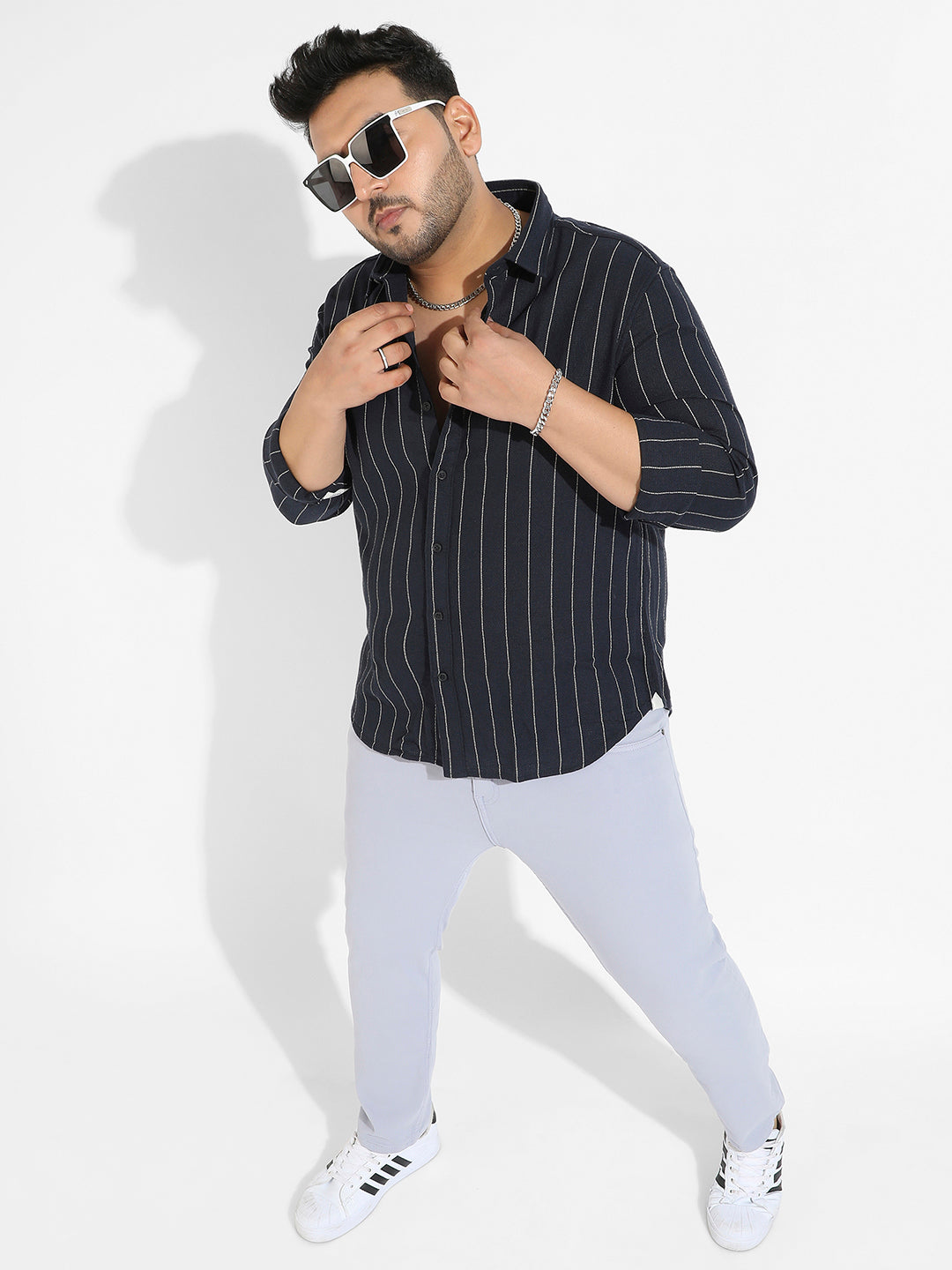 Navy Blue Shadow Striped Shirt