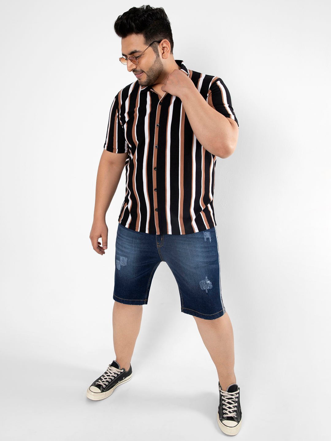 MEN STRIPED SHORT SLEEVE CASUAL SHIRT