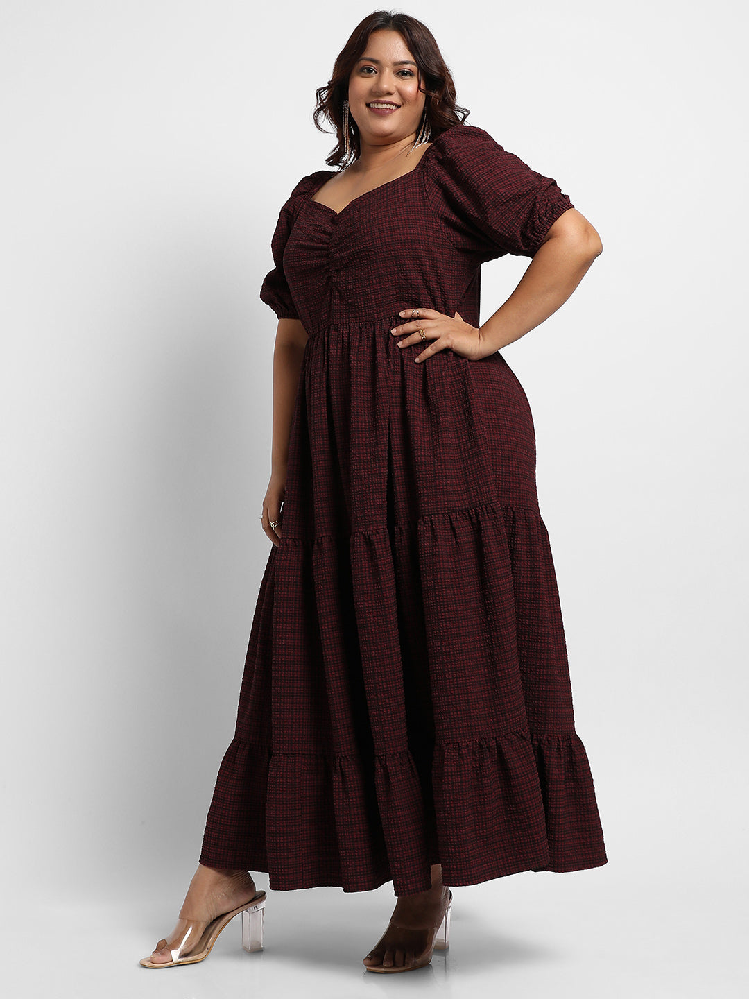 Maroon Red Three-Tier Dress