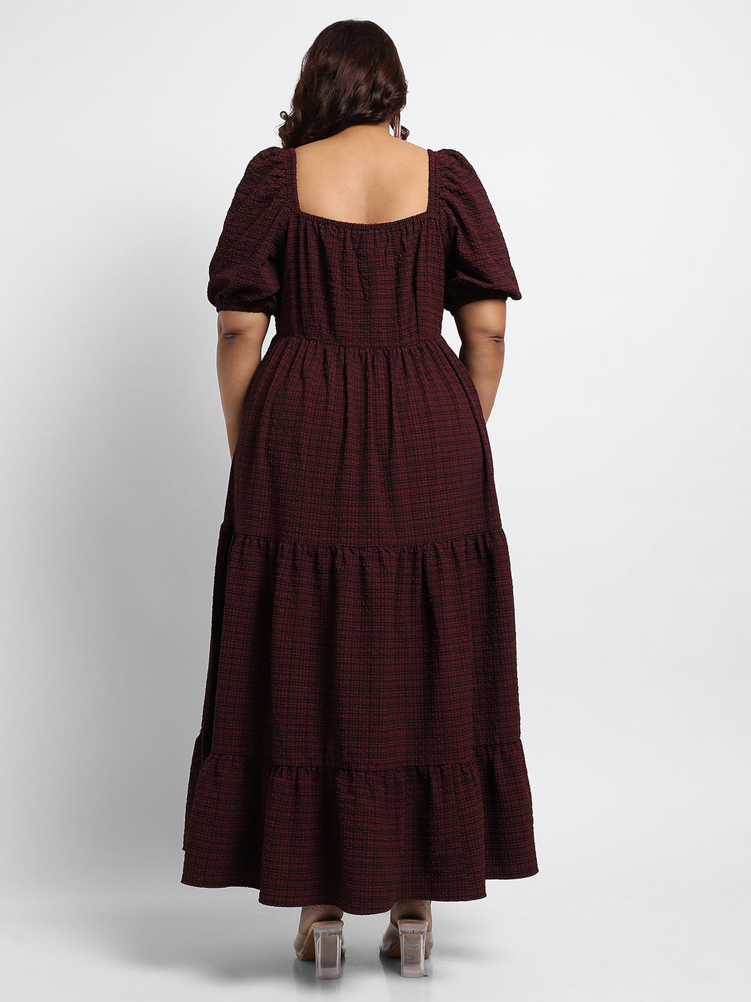Maroon Red Three-Tier Dress