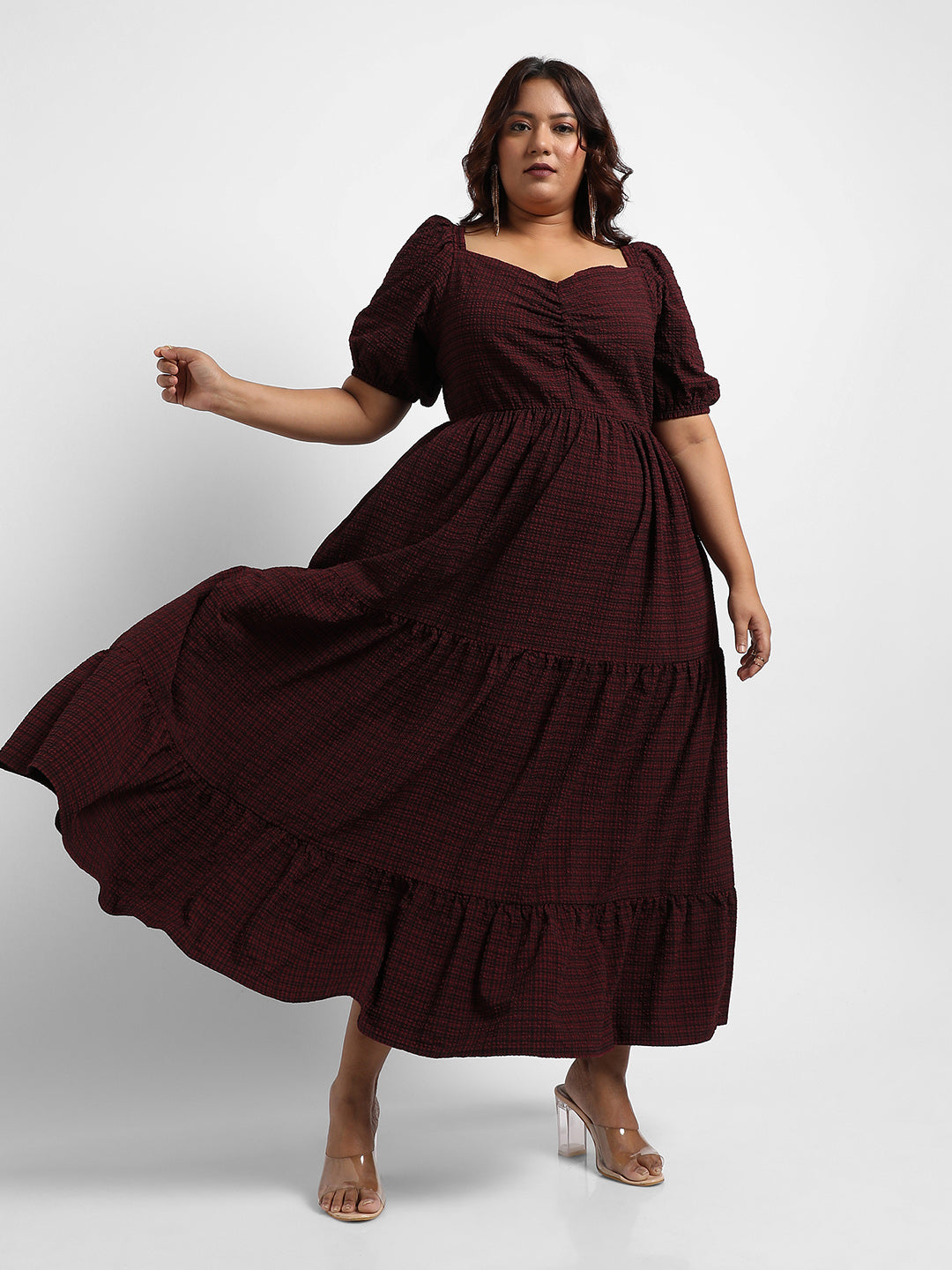 Maroon Red Three-Tier Dress