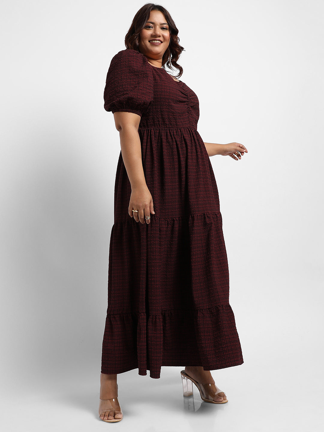 Maroon Red Three-Tier Dress