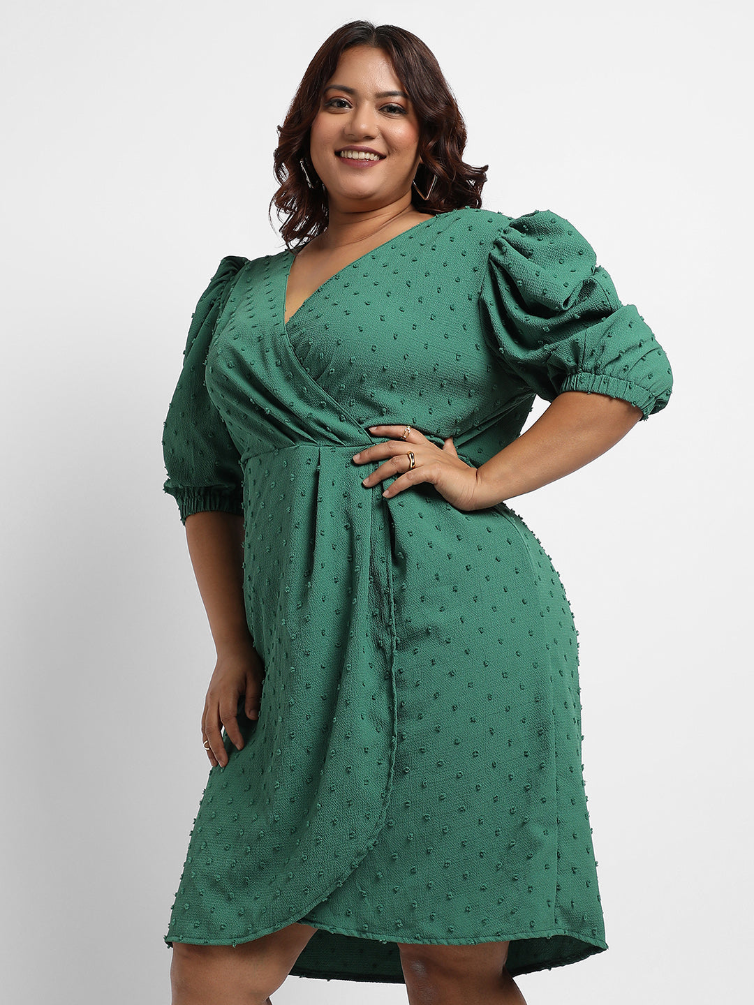 Forest Green Self-Design Petal Dress