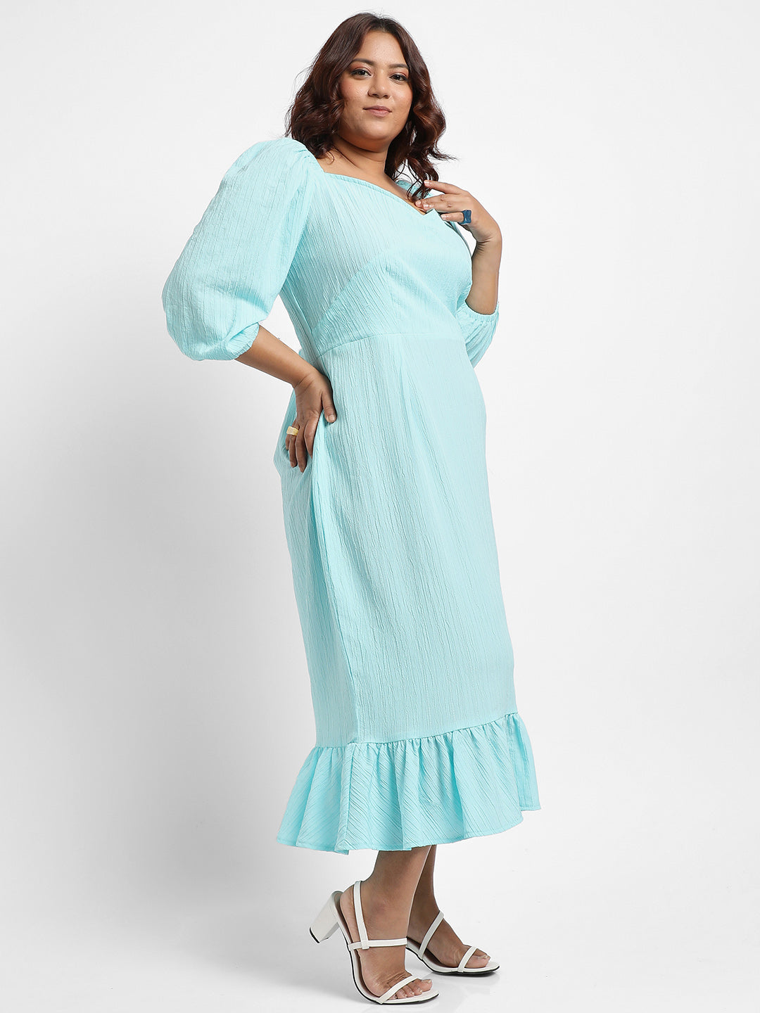 Sky Blue Ruffle Hem Dress