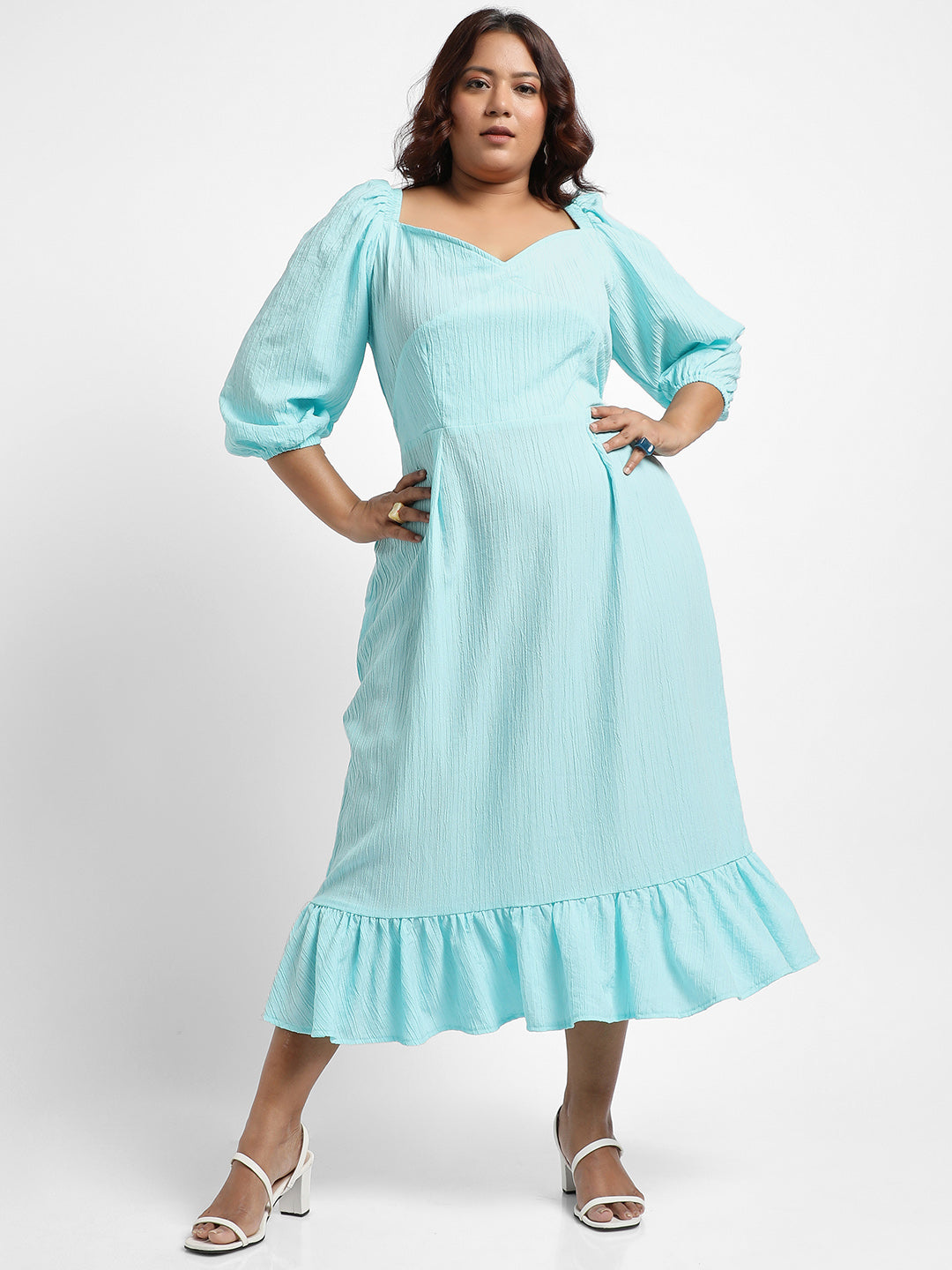 Sky Blue Ruffle Hem Dress