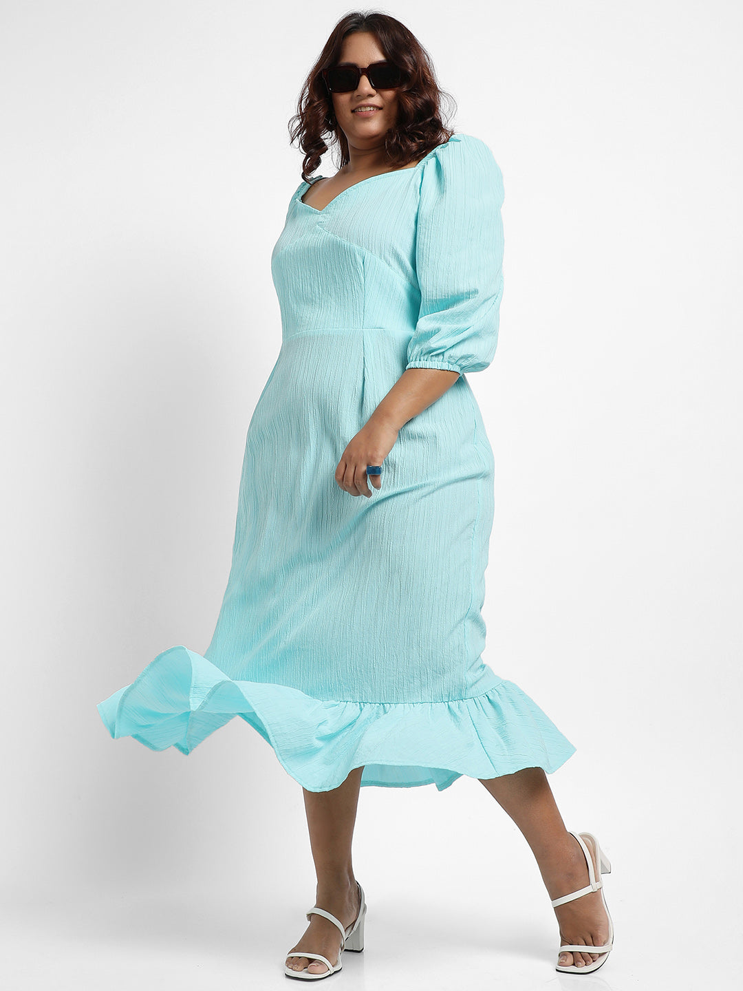 Sky Blue Ruffle Hem Dress