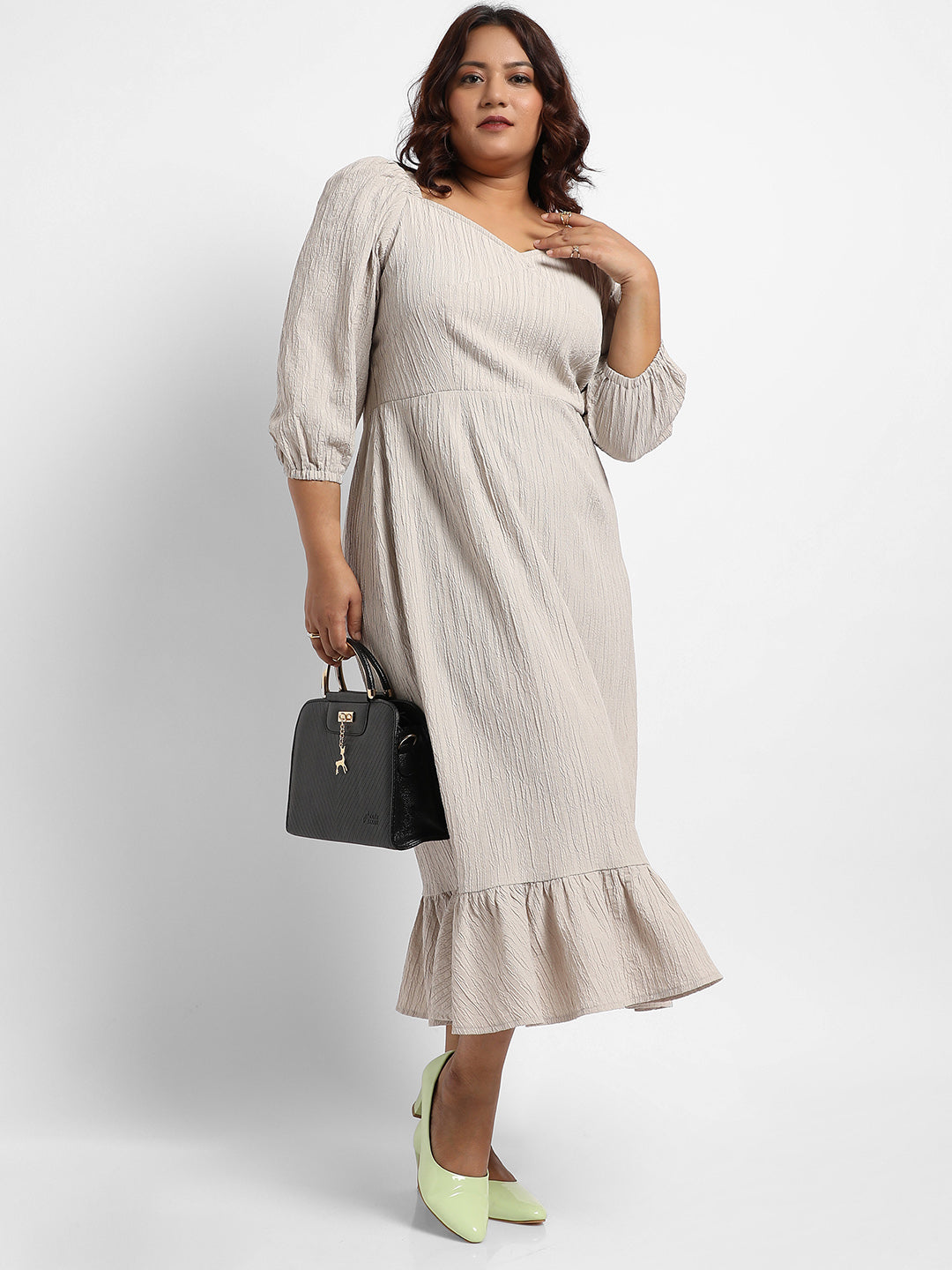 Greige Ruffle Hem Dress