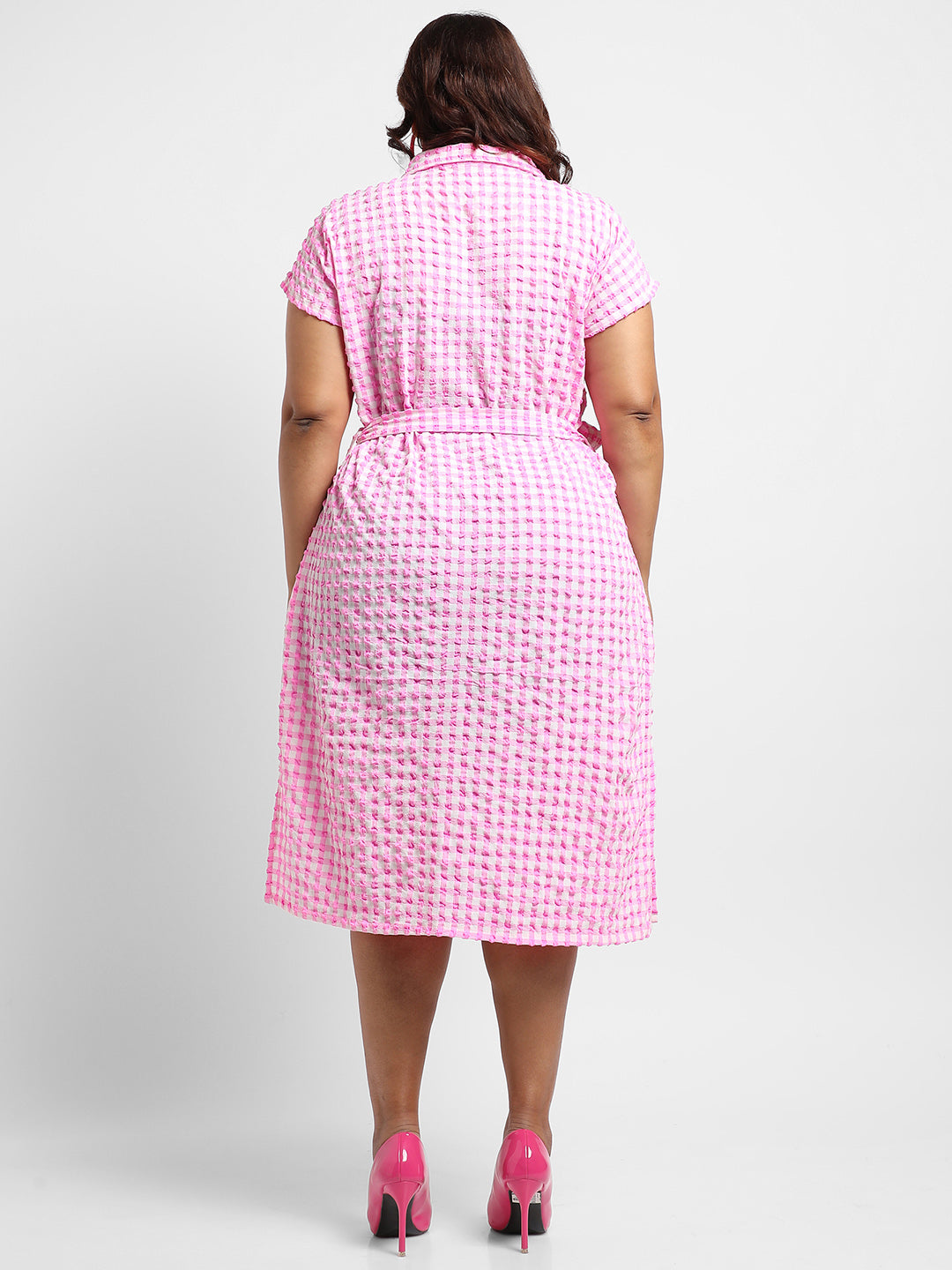 Pink Button-Front Gingham Dress