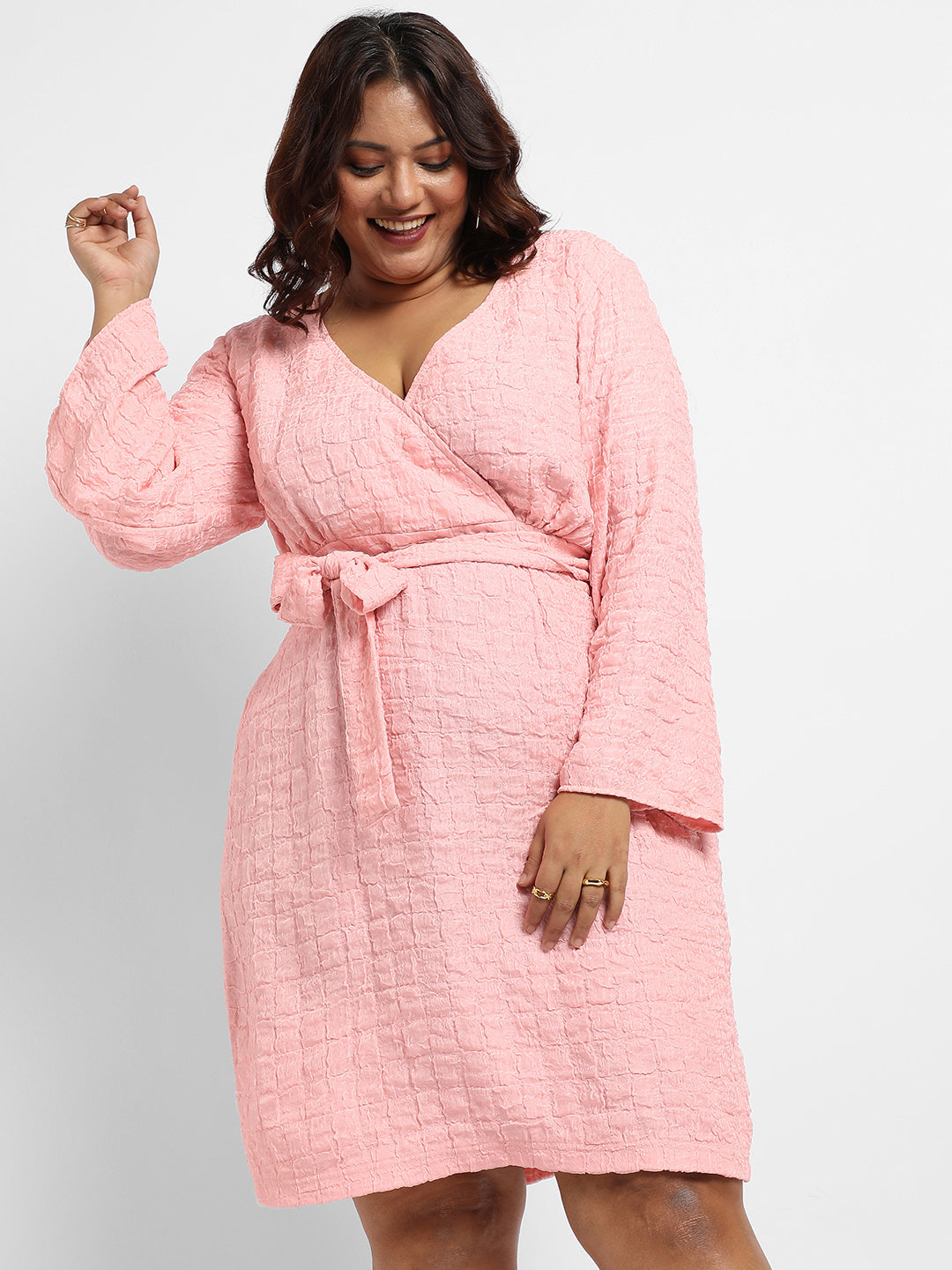 Baby Pink Tie-Up Wrap Neck Dress