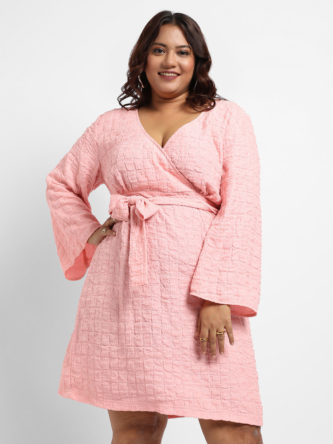 Baby Pink Tie-Up Wrap Neck Dress