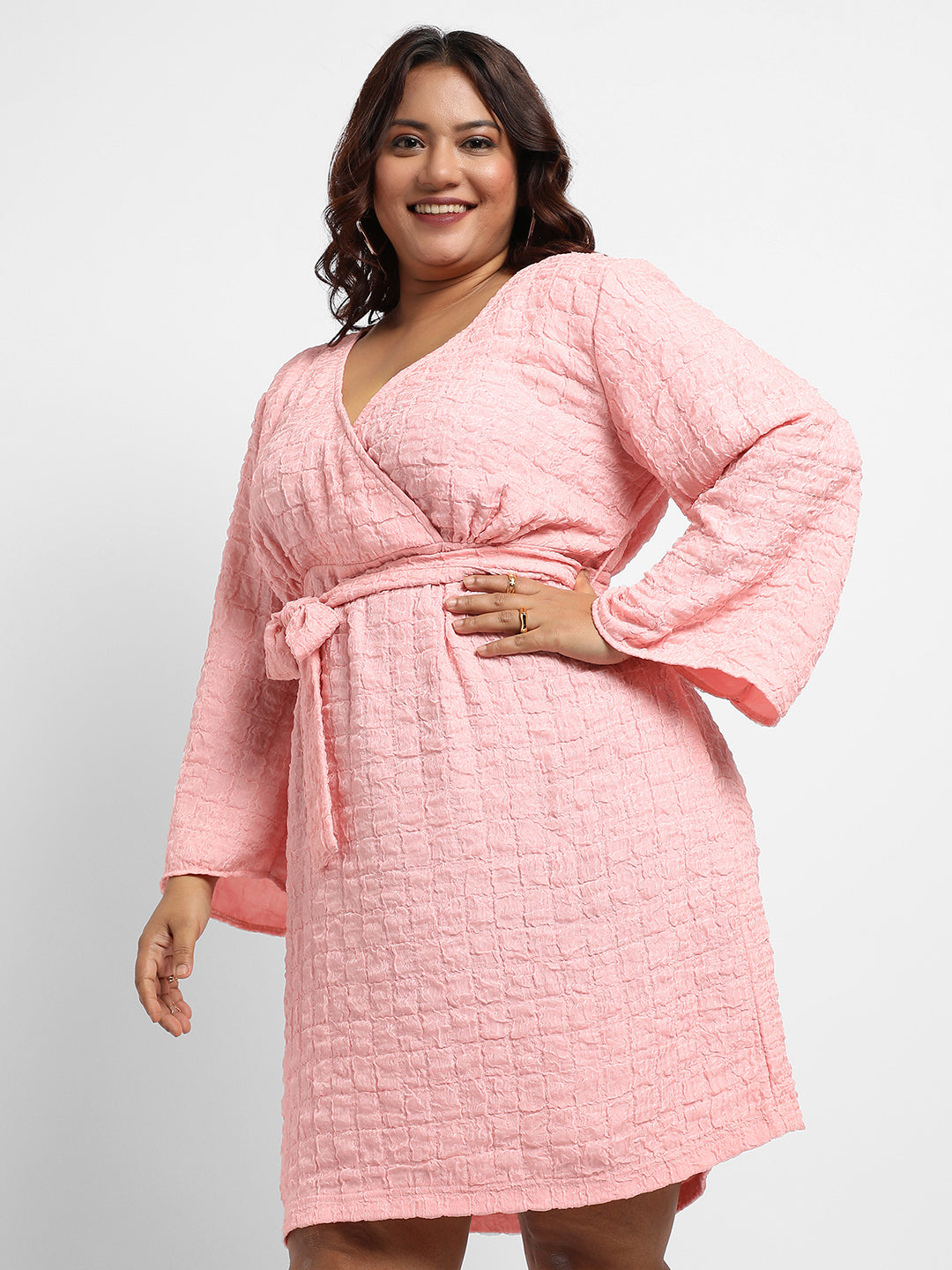Baby Pink Tie-Up Wrap Neck Dress
