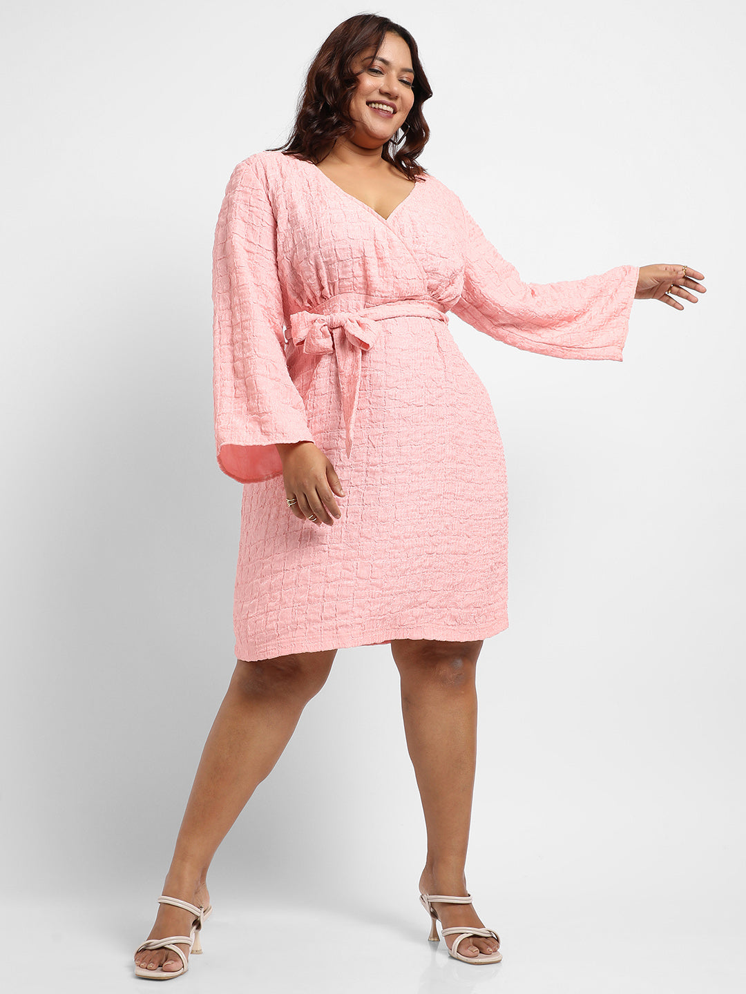 Baby Pink Tie-Up Wrap Neck Dress