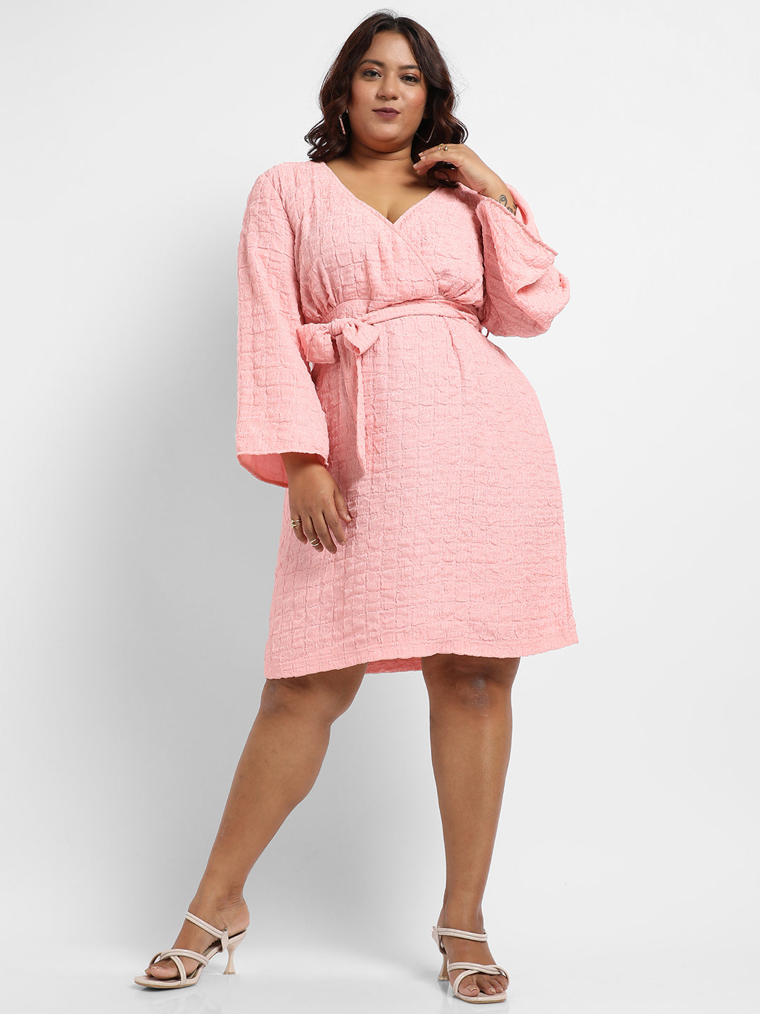 Baby Pink Tie-Up Wrap Neck Dress