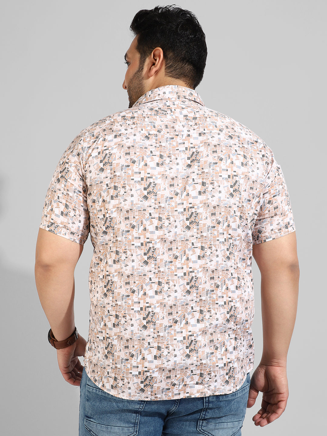 Beige Printed Regular Fit Casual Shirt