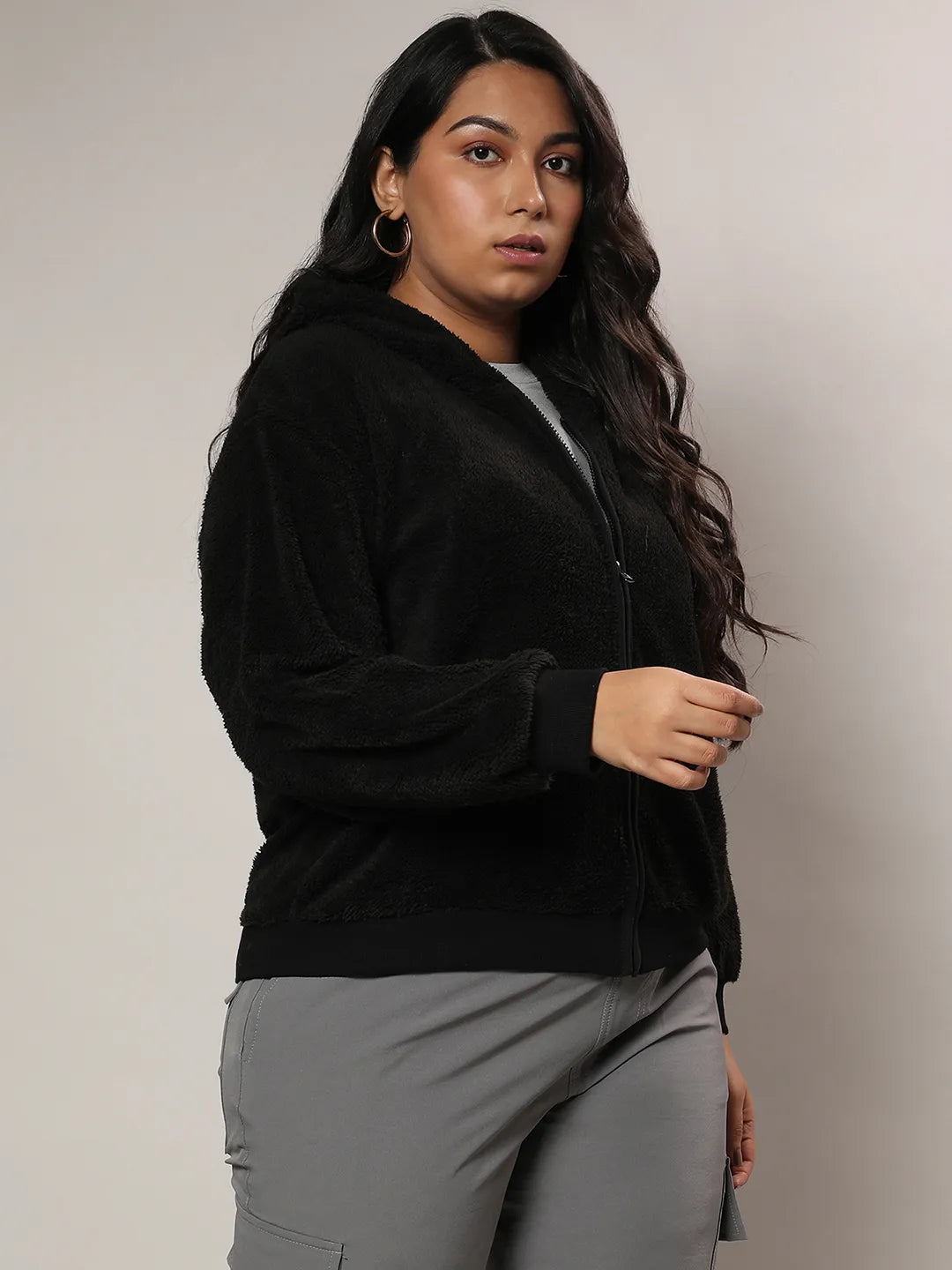 Carbon Black Fleece Hoodie With Zip-Closure