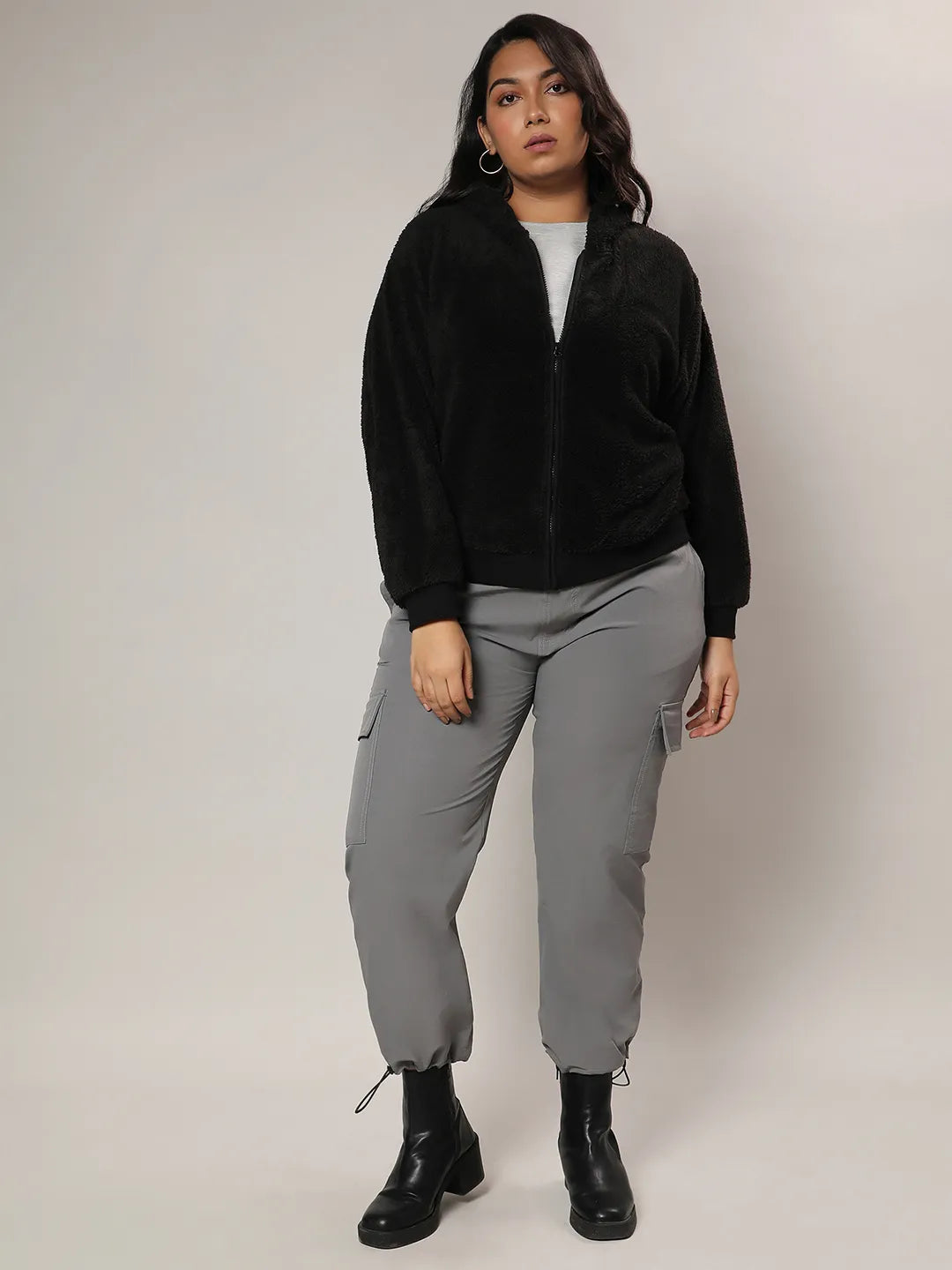 Carbon Black Fleece Hoodie With Zip-Closure