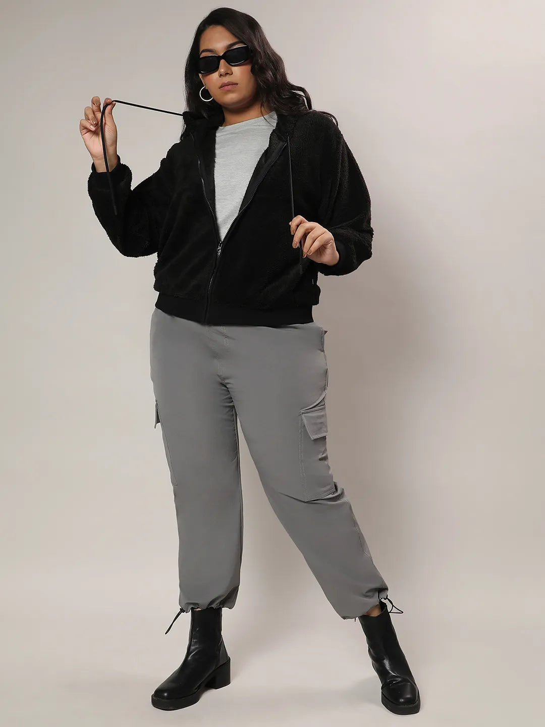 Carbon Black Fleece Hoodie With Zip-Closure