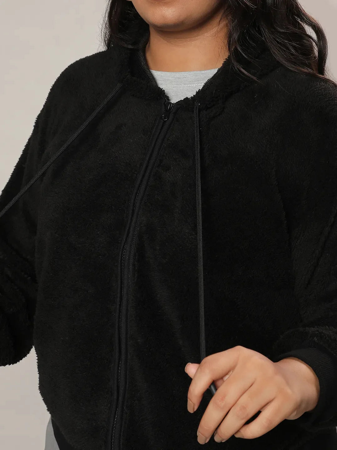 Carbon Black Fleece Hoodie With Zip-Closure