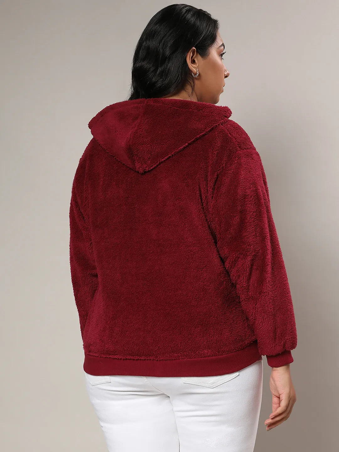 Carmine Red Zip-Front Fleece Hoodie