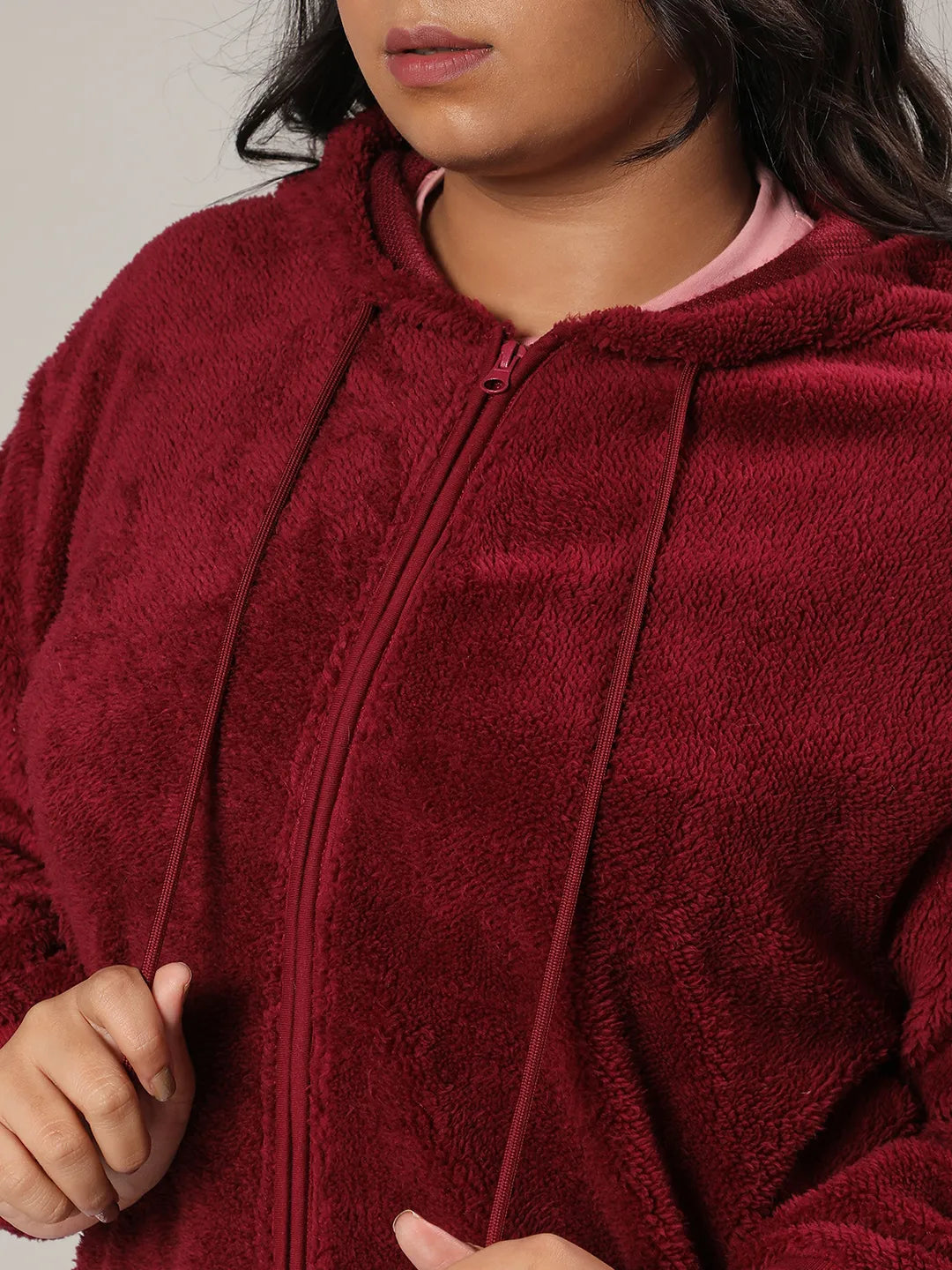 Carmine Red Zip-Front Fleece Hoodie