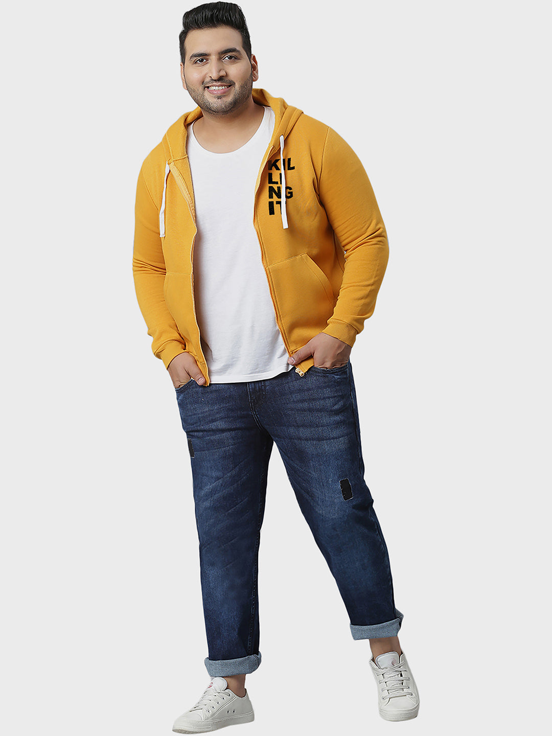 MEN SOLID FULL SLEEVE HOODED CASUAL SWEATSHIRT