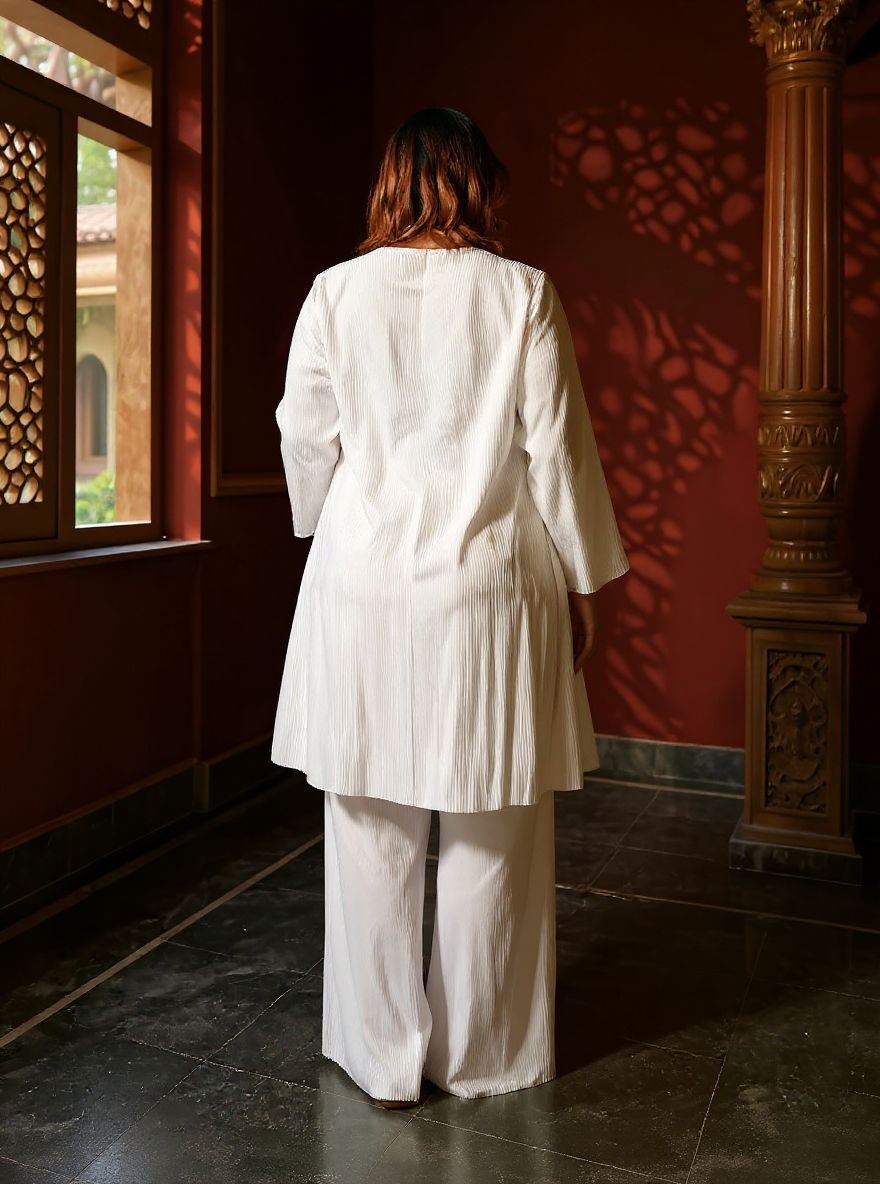 Solid Pleated Kurta Set