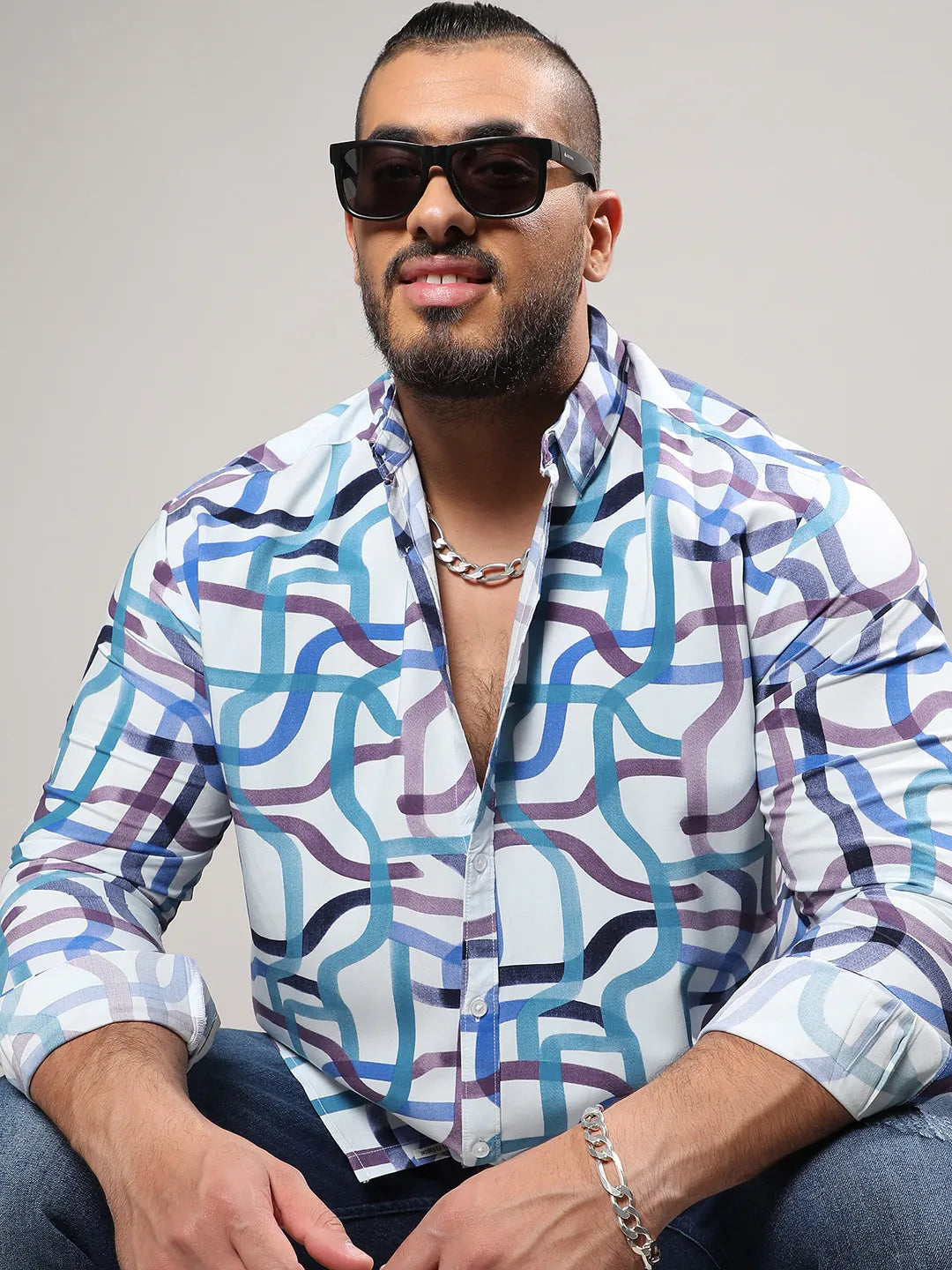 Abstract Print Button Up Shirt